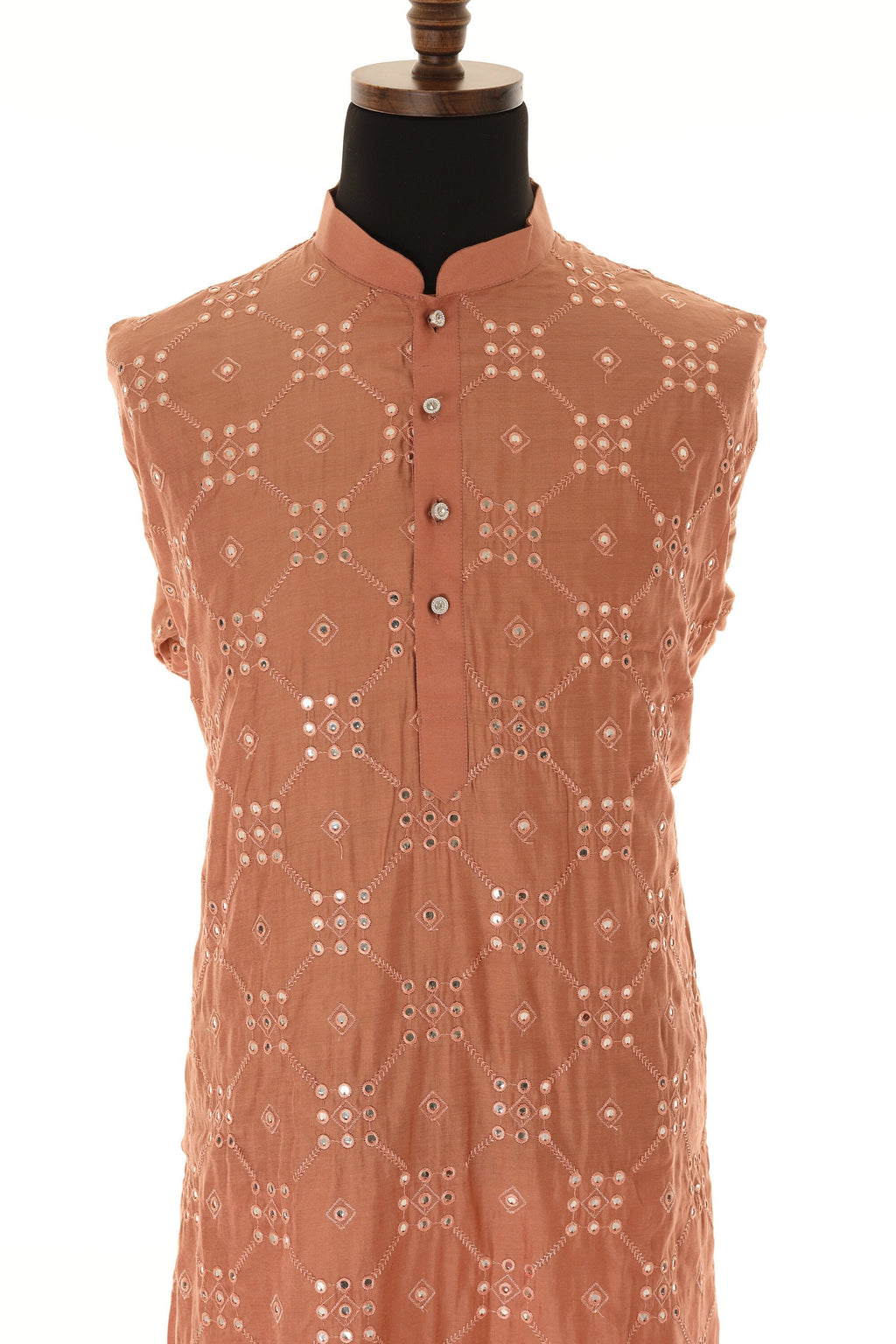 Men's Readymade Rose Gold Shade Mirrorwork Kurta Pajama