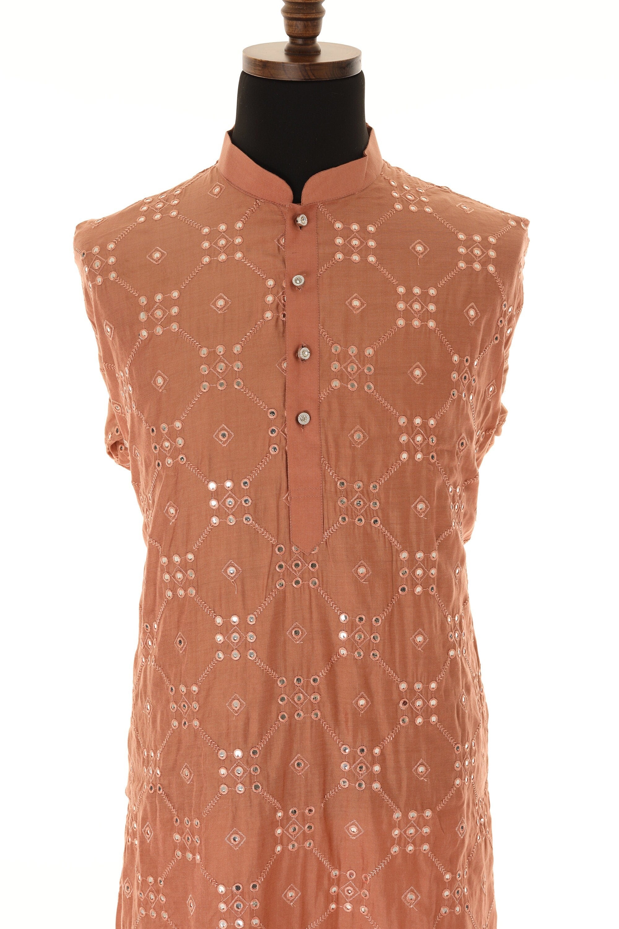 Men's Readymade Rose Gold Shade Mirrorwork Kurta Pajama