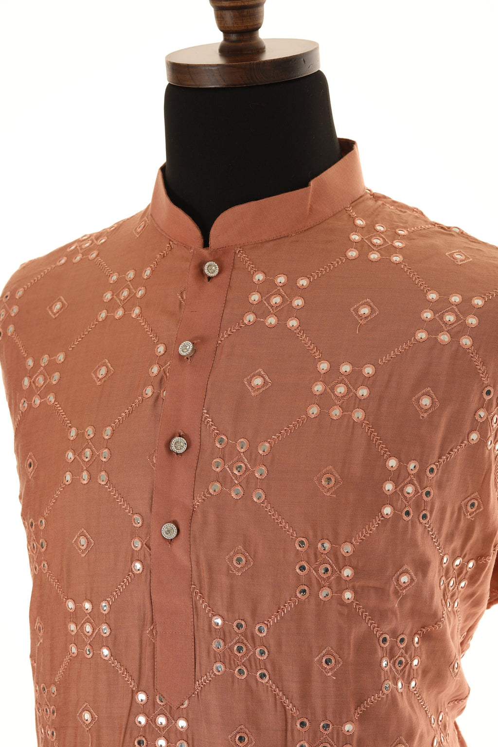 Men's Readymade Rose Gold Shade Mirrorwork Kurta Pajama