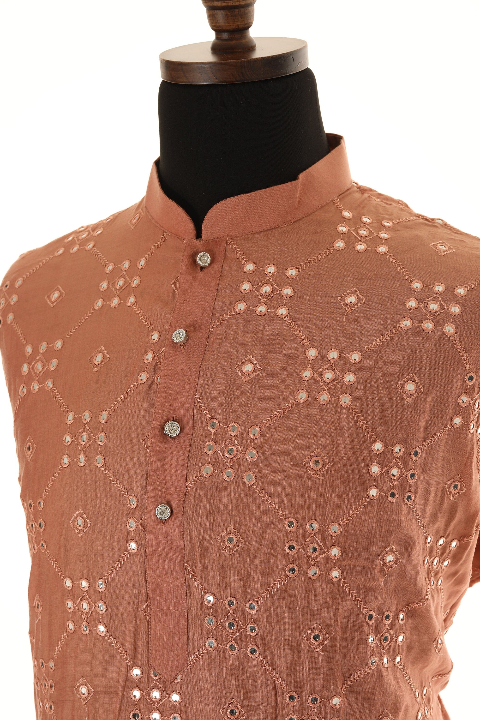 Men's Readymade Rose Gold Shade Mirrorwork Kurta Pajama
