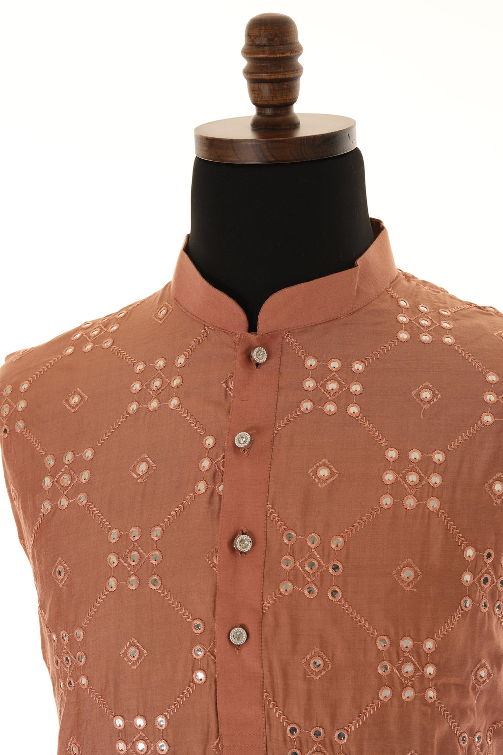 Men's Readymade Rose Gold Shade Mirrorwork Kurta Pajama