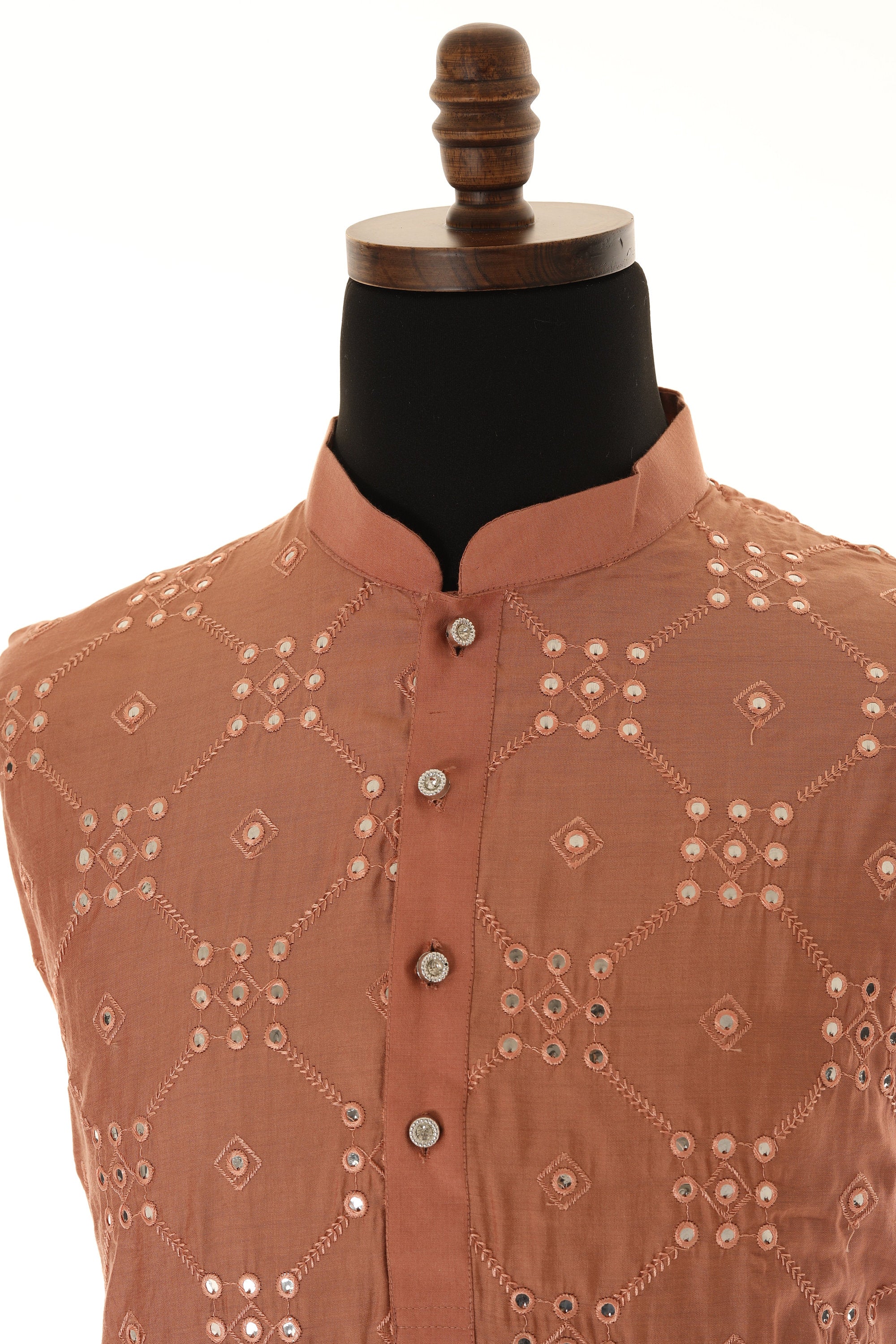 Men's Readymade Rose Gold Shade Mirrorwork Kurta Pajama