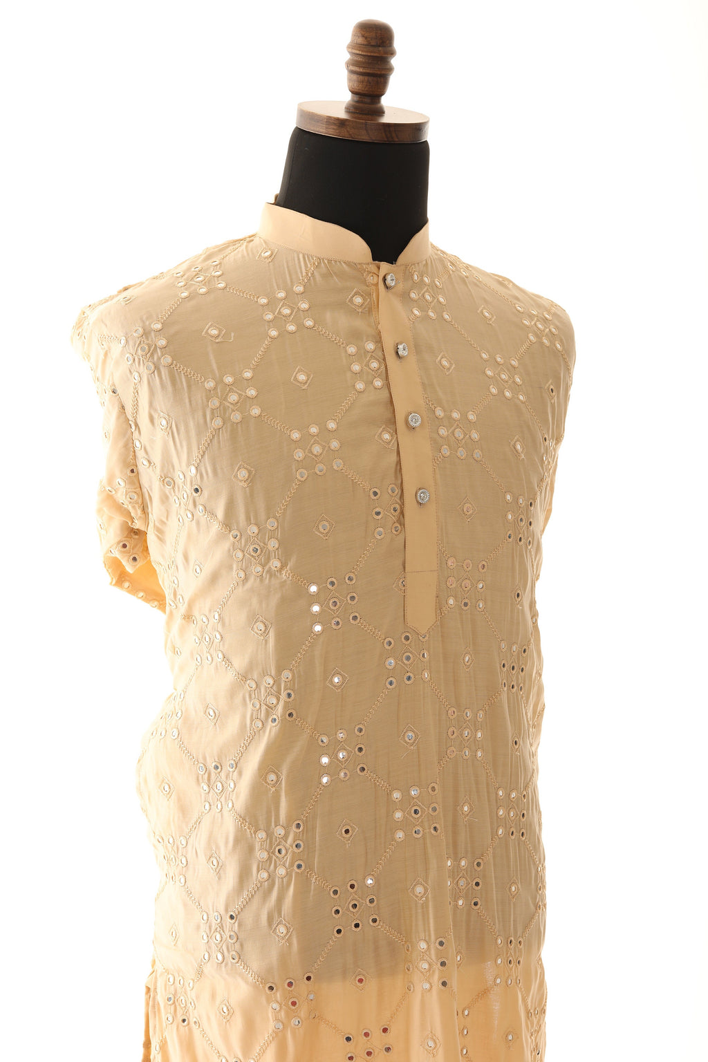 Men's Readymade Cream Mirrorwork Kurta Pajama