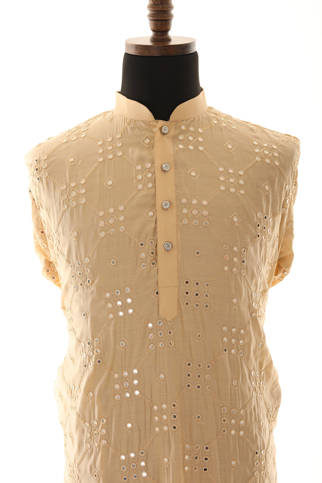 Men's Readymade Cream Mirrorwork Kurta Pajama
