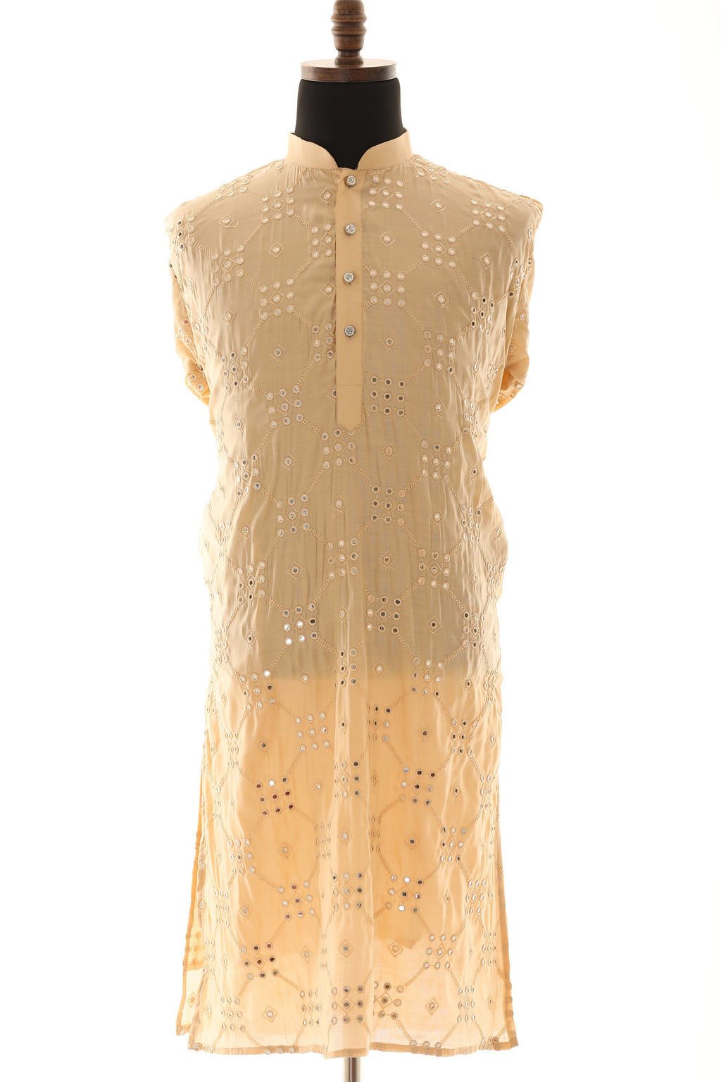 Men's Readymade Cream Mirrorwork Kurta Pajama
