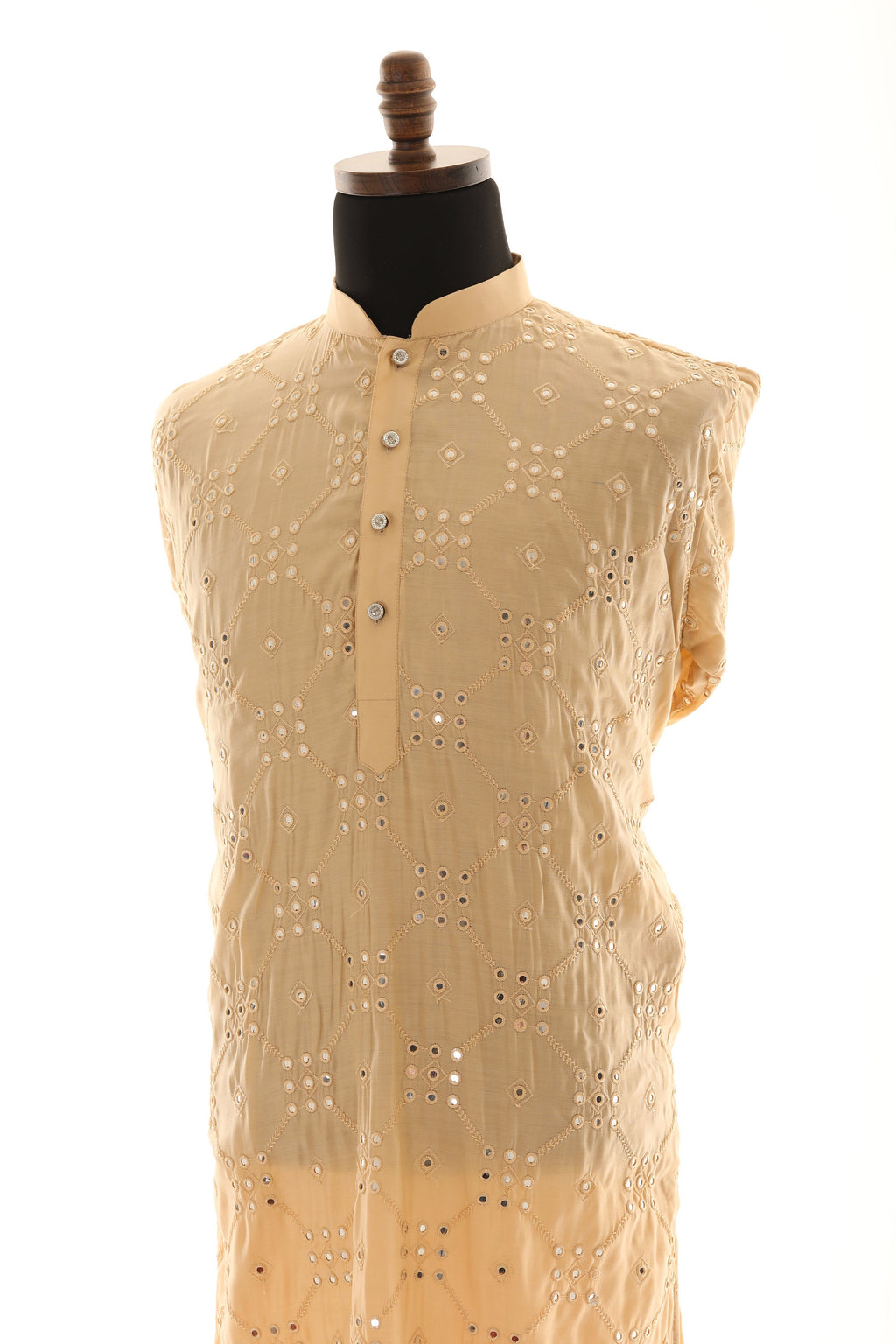 Men's Readymade Cream Mirrorwork Kurta Pajama