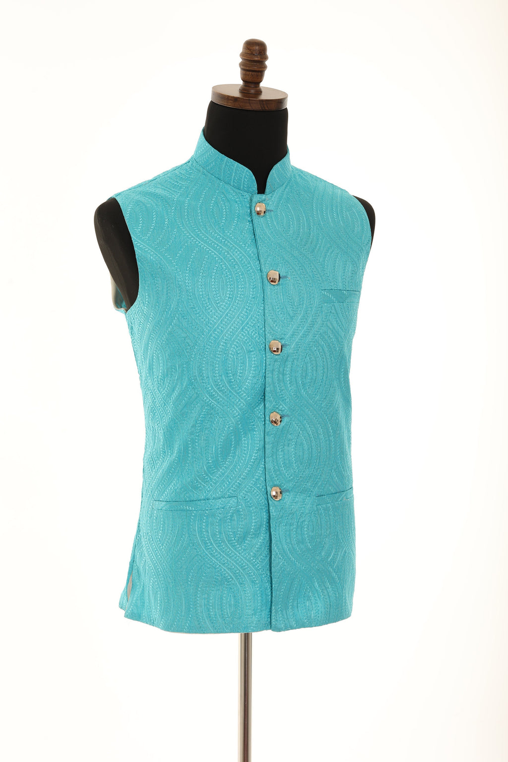 Men's Self embellished textured Thread Work Nehru Jacket