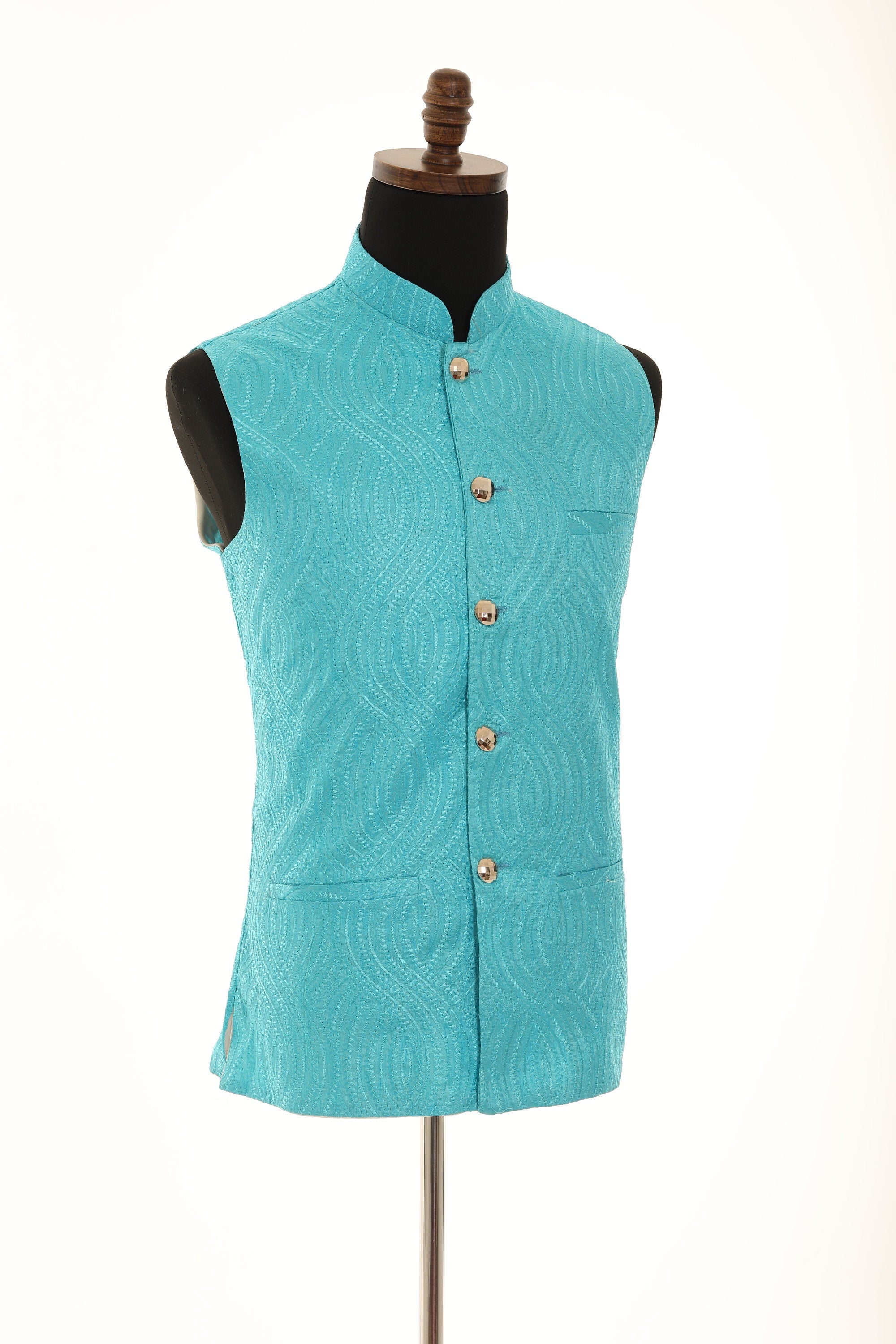 Men's Self embellished textured Thread Work Nehru Jacket