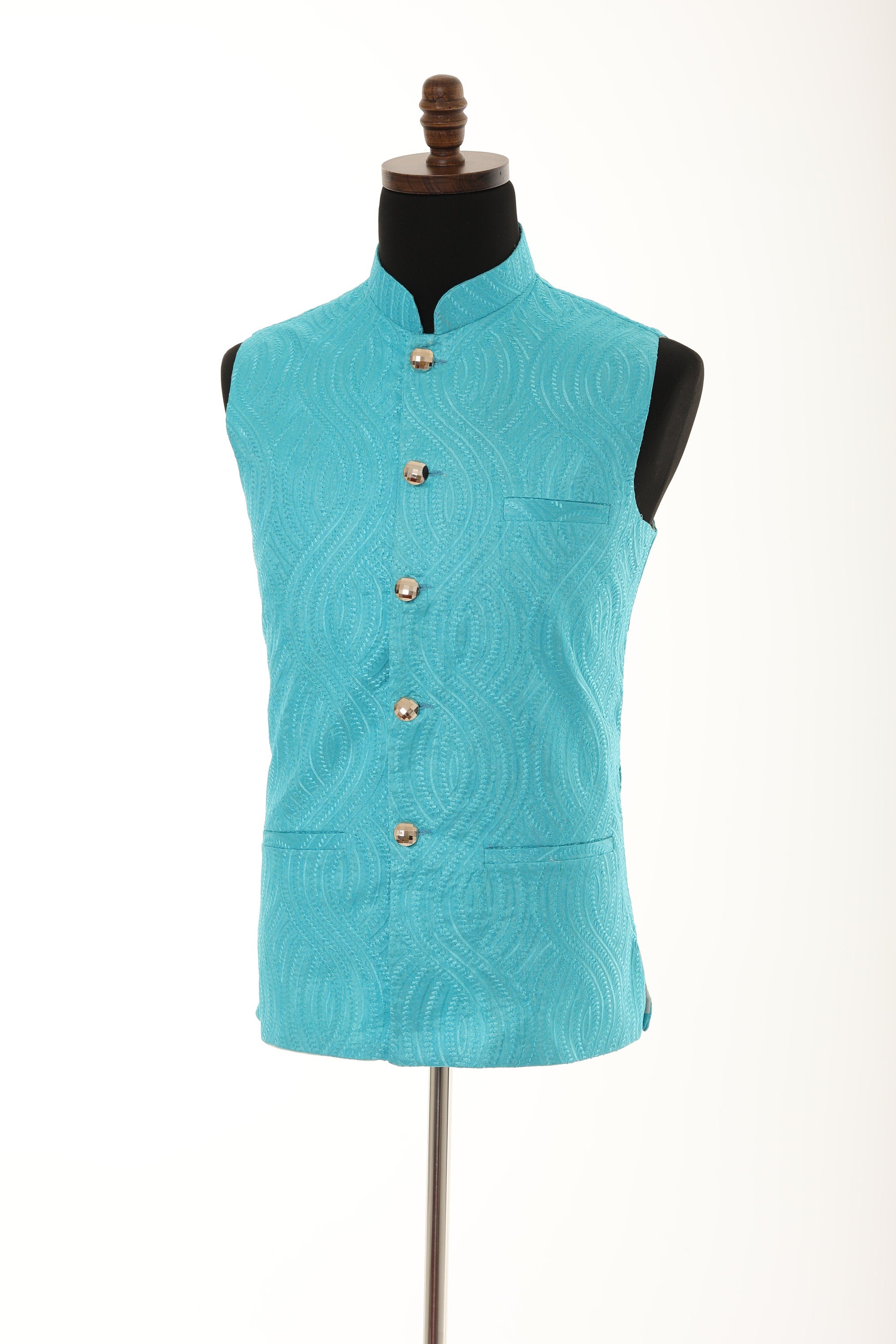 Men's Self embellished textured Thread Work Nehru Jacket