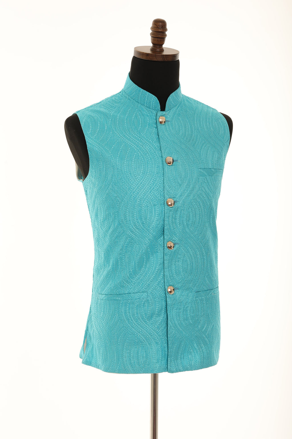 Men's Self embellished textured Thread Work Nehru Jacket