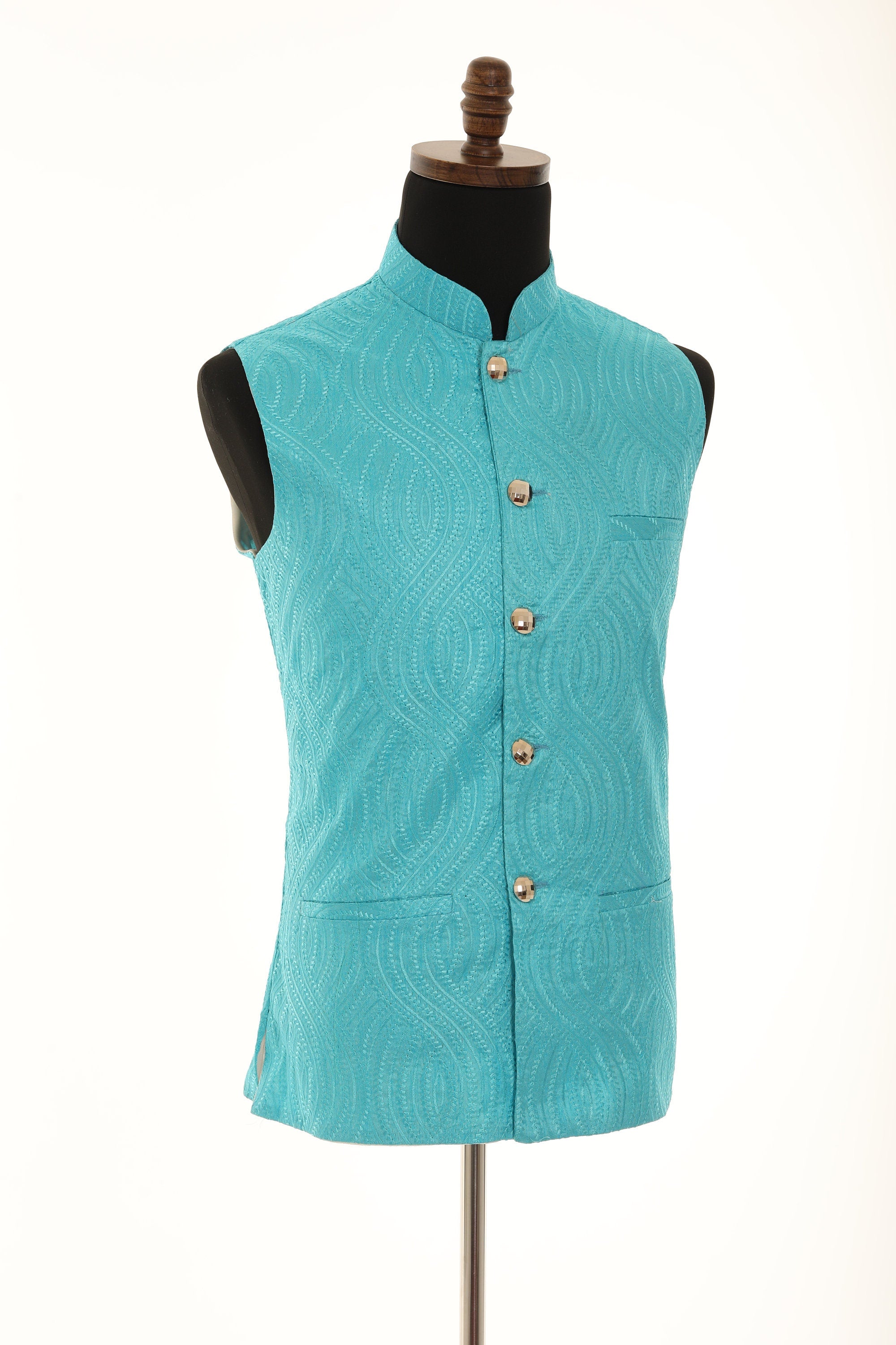 Men's Self embellished textured Thread Work Nehru Jacket