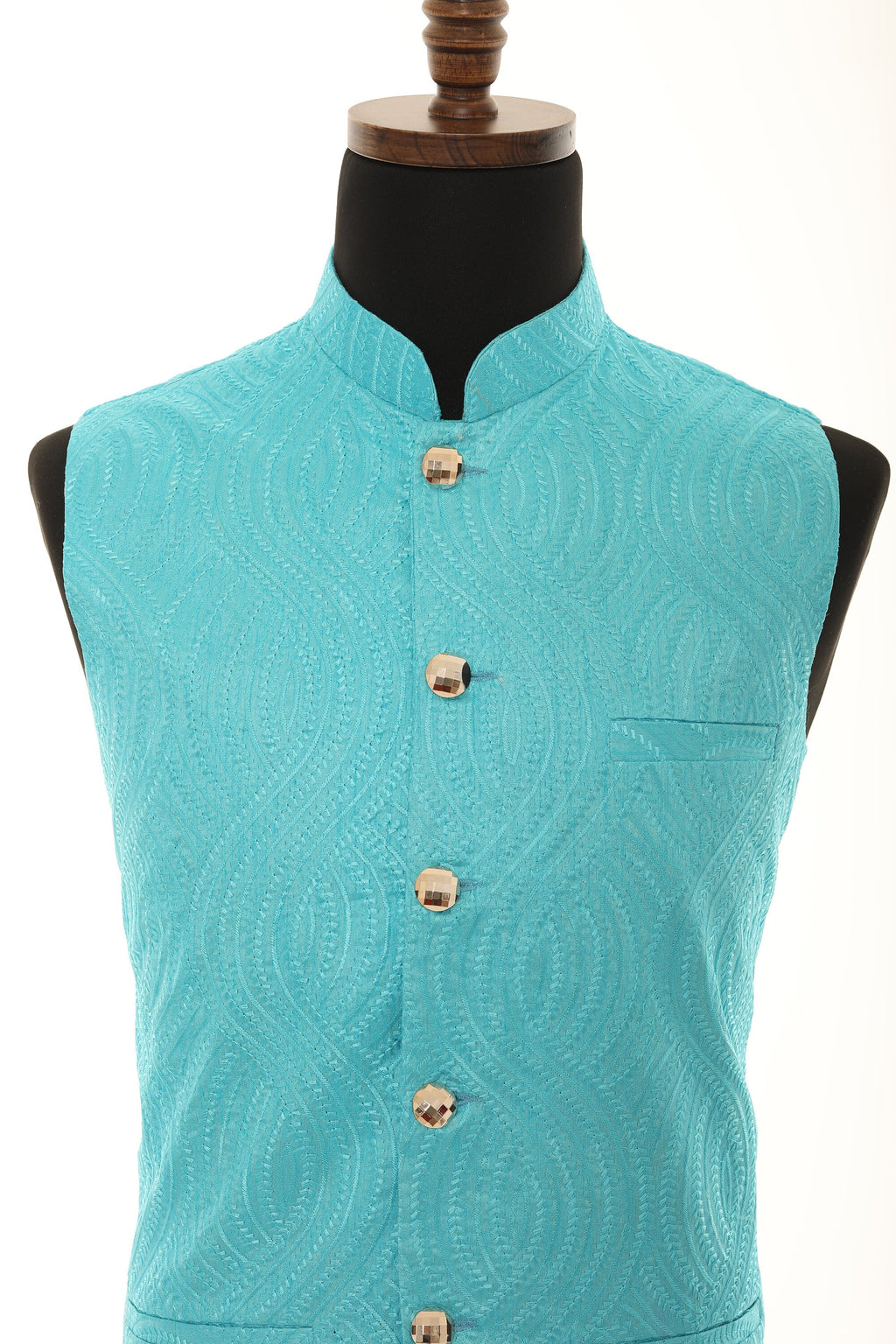 Men's Self embellished textured Thread Work Nehru Jacket