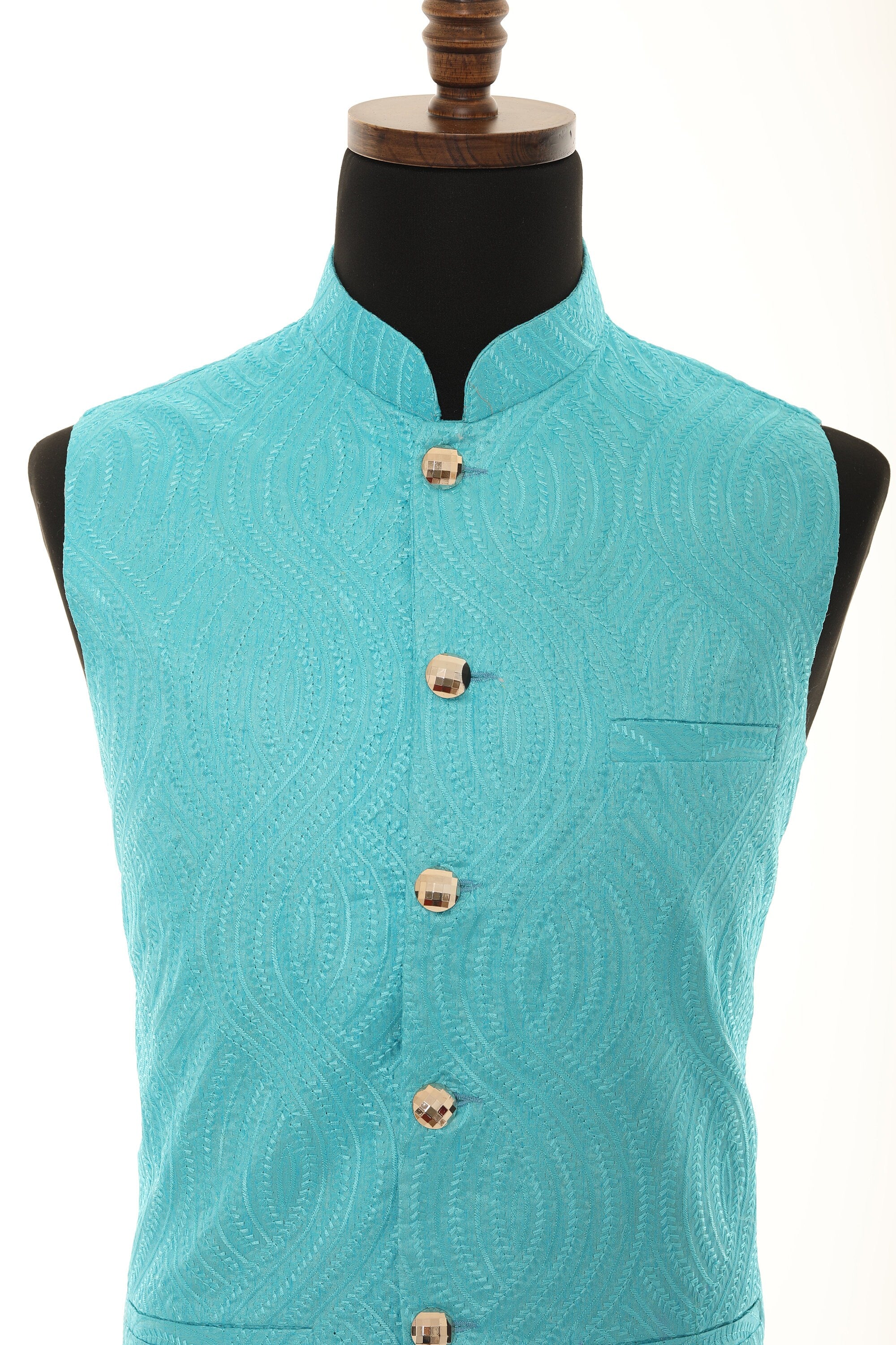 Men's Self embellished textured Thread Work Nehru Jacket