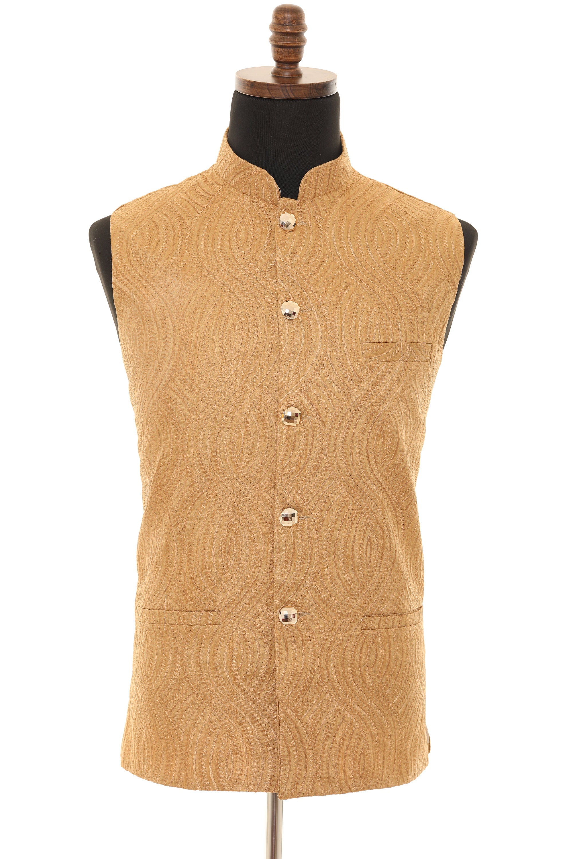 Men's Self embellished textured Thread Work Nehru Jacket