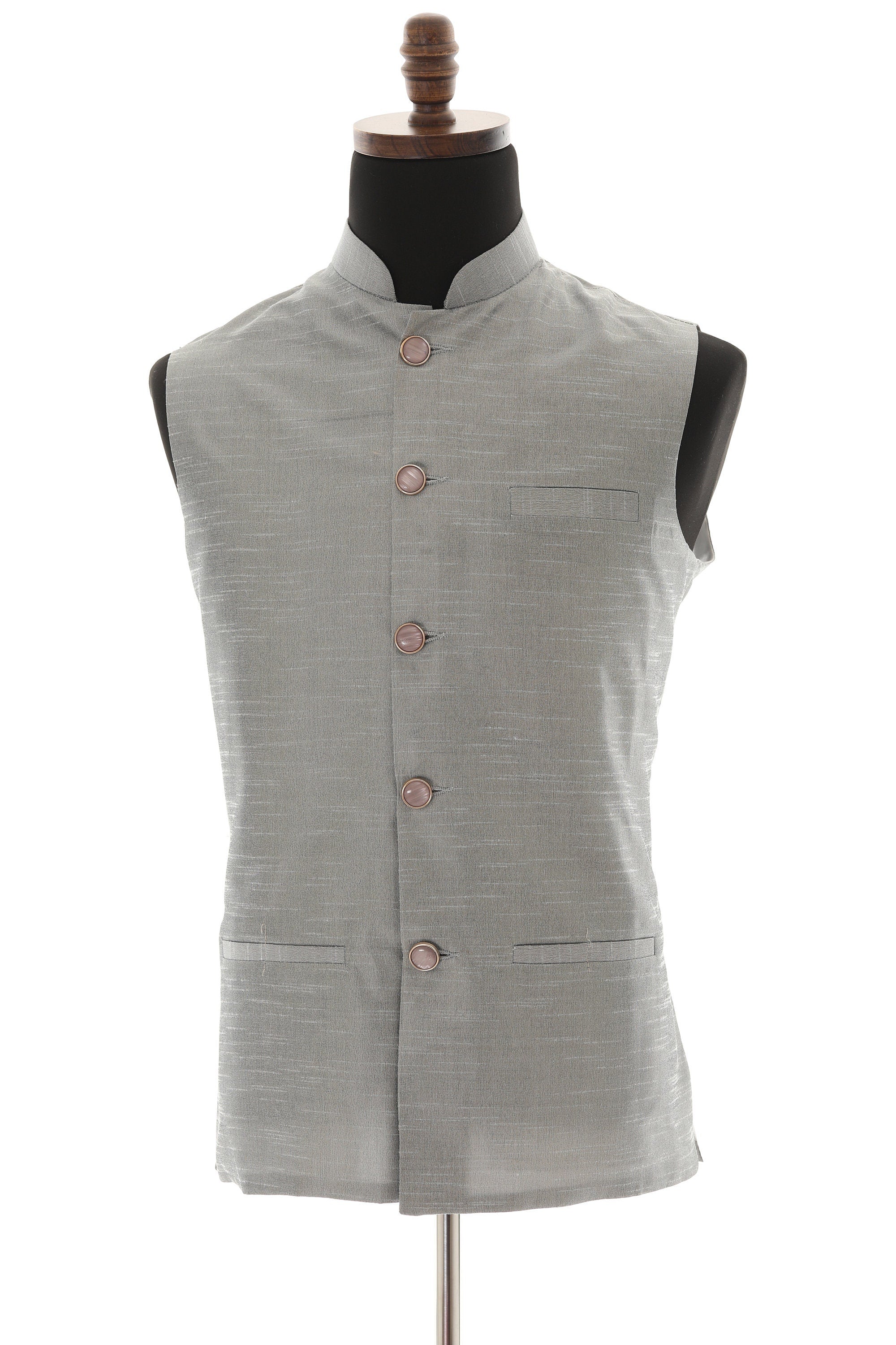 Men's Steel Gray Nehru Jacket, Sleeveless Jacket