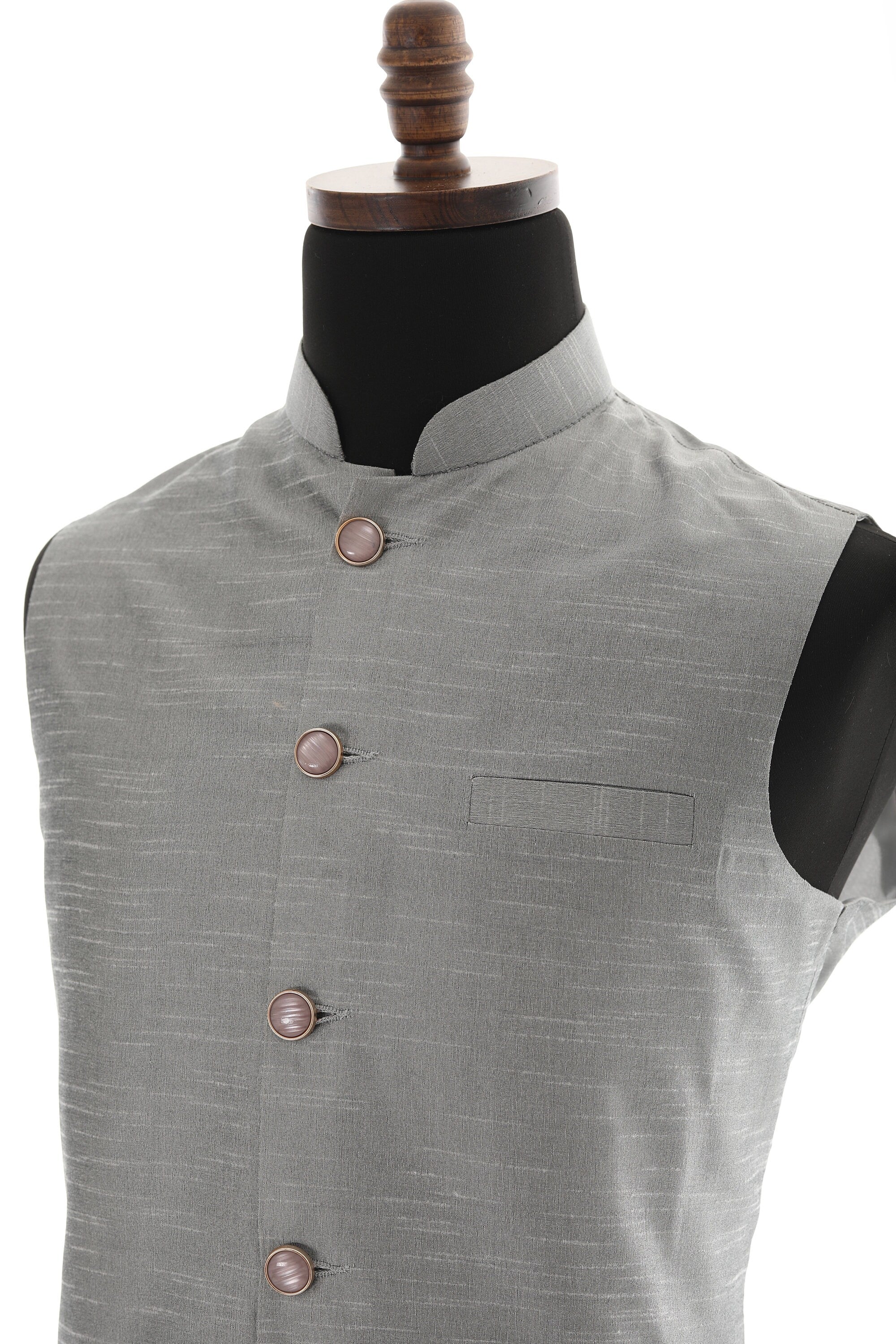 Men's Steel Gray Nehru Jacket, Sleeveless Jacket