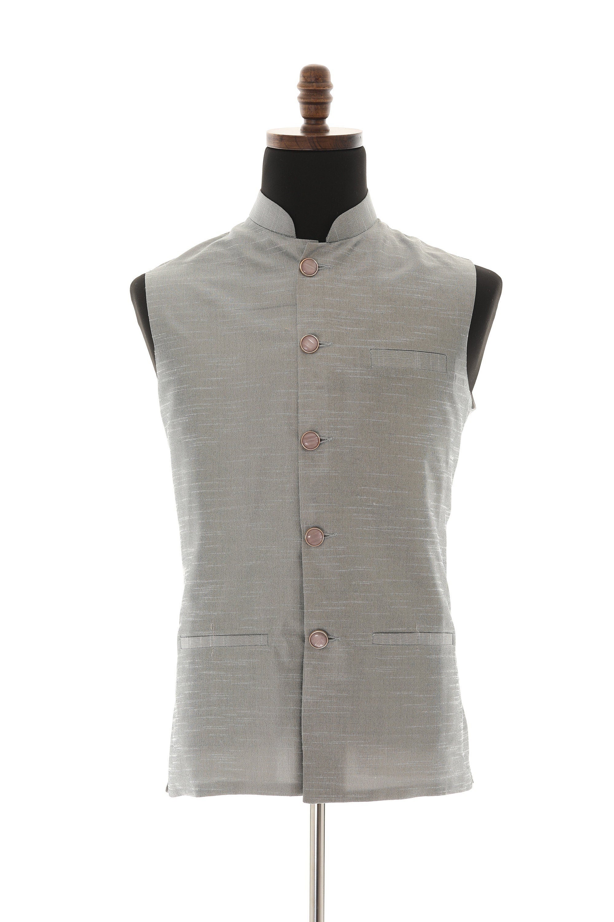 Men's Steel Gray Nehru Jacket, Sleeveless Jacket