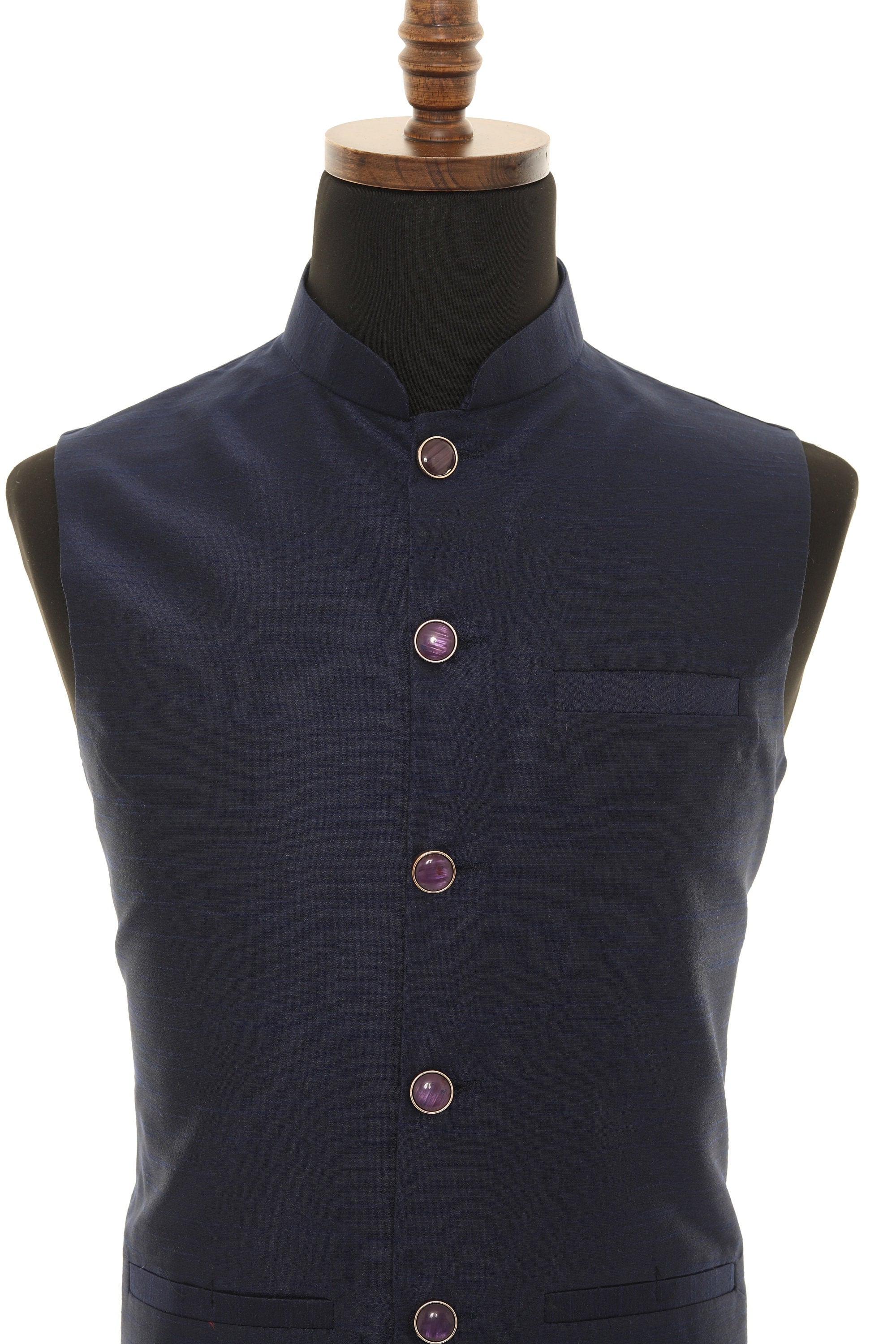 Men's Navy Blue Nehru Jacket, Sleeveless Jacket