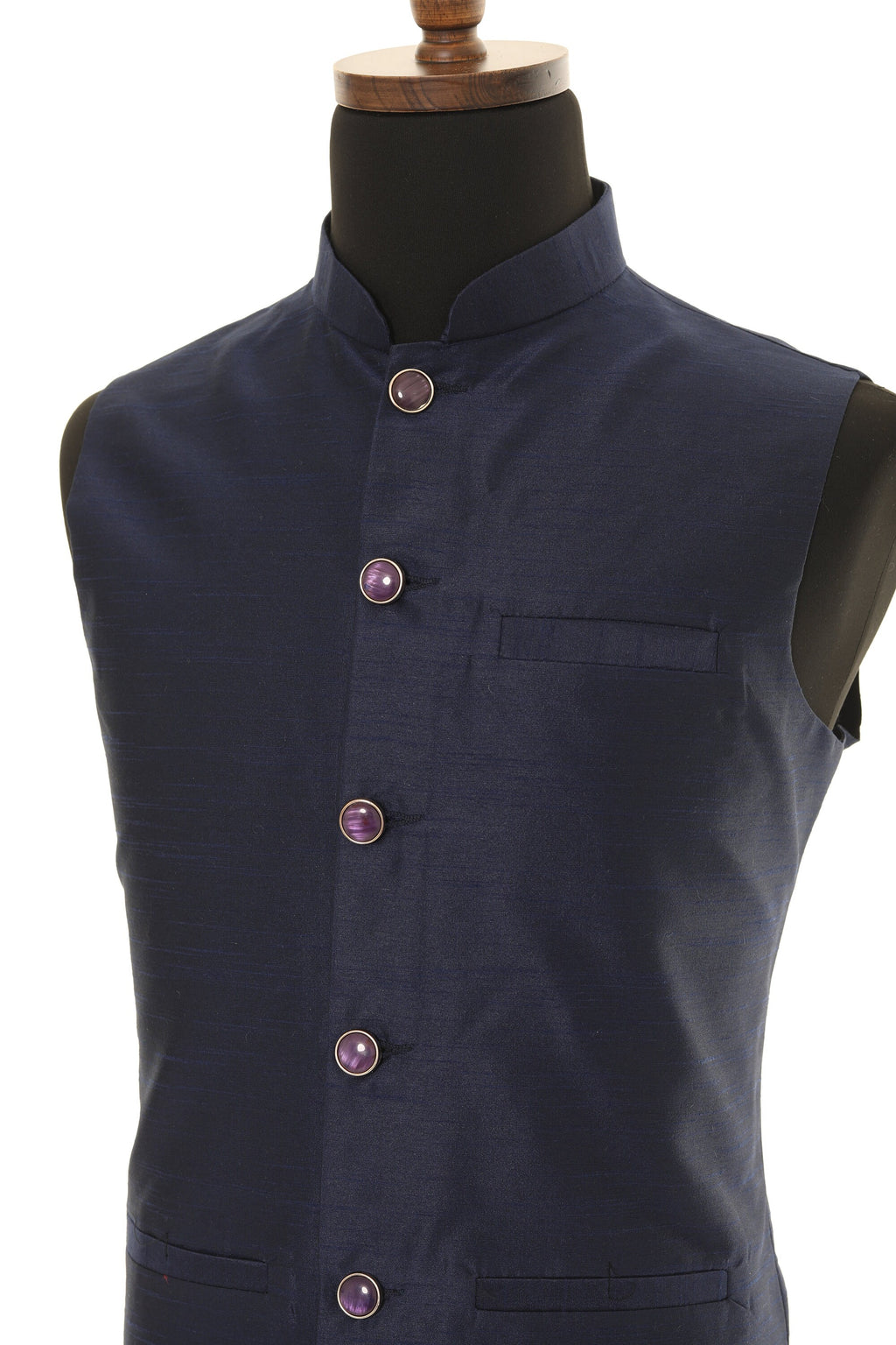 Men's Navy Blue Nehru Jacket, Sleeveless Jacket