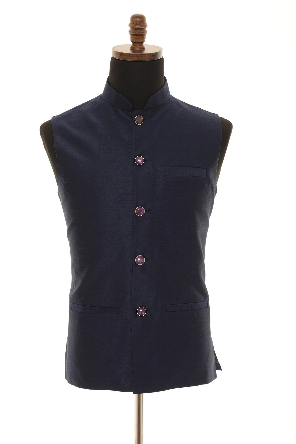 Men's Navy Blue Nehru Jacket, Sleeveless Jacket