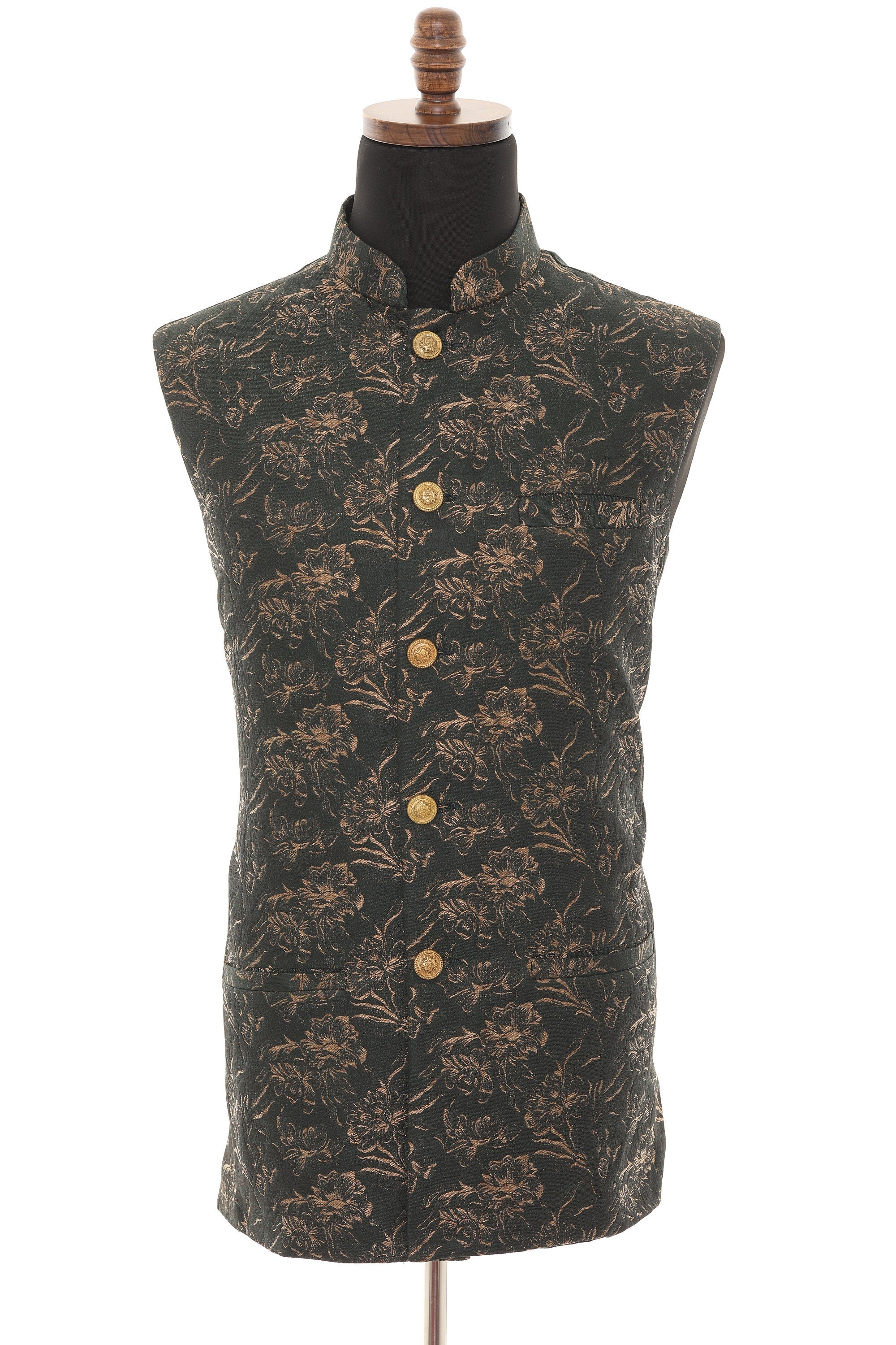 Men's  Green Floral Print Nehru Jacket