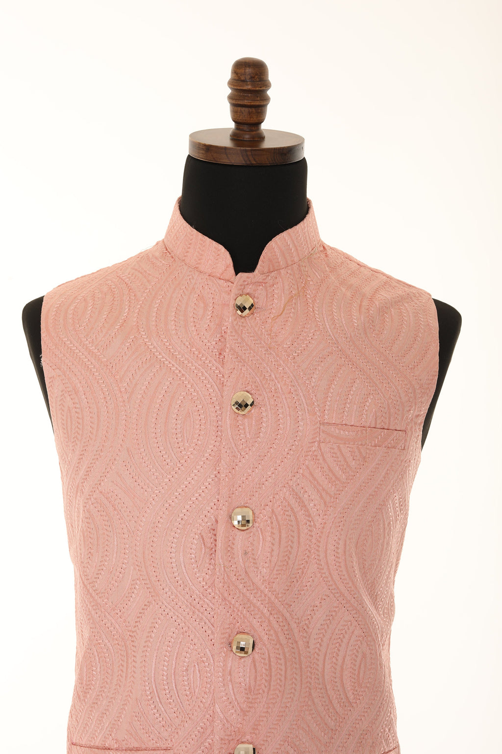 Men's Peach Self embellished textured Thread Work Nehru Jacket