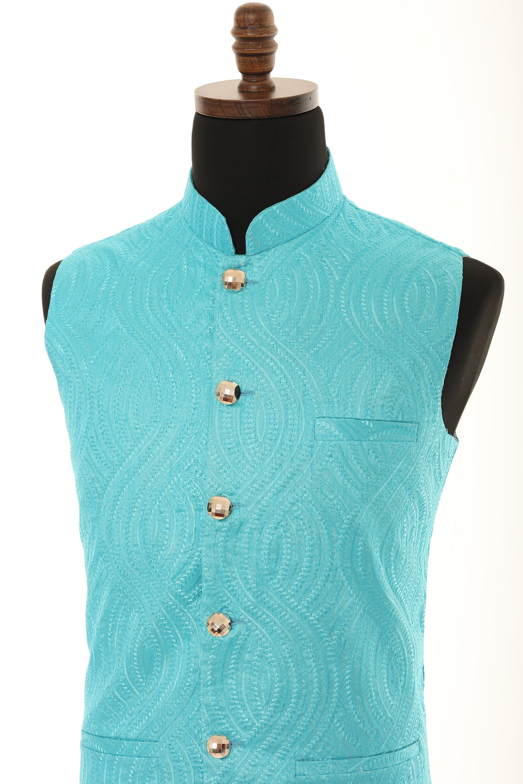 Men's Self embellished textured Thread Work Nehru Jacket