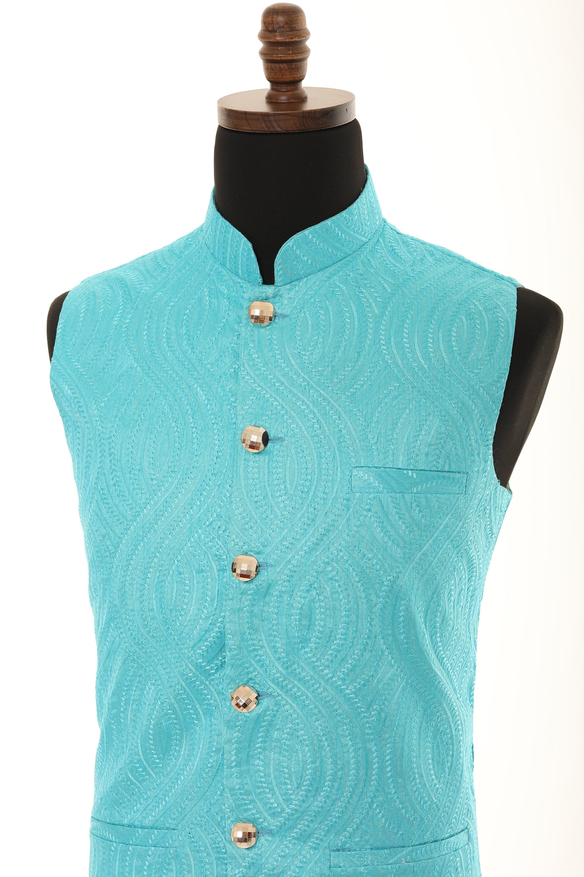Men's Self embellished textured Thread Work Nehru Jacket