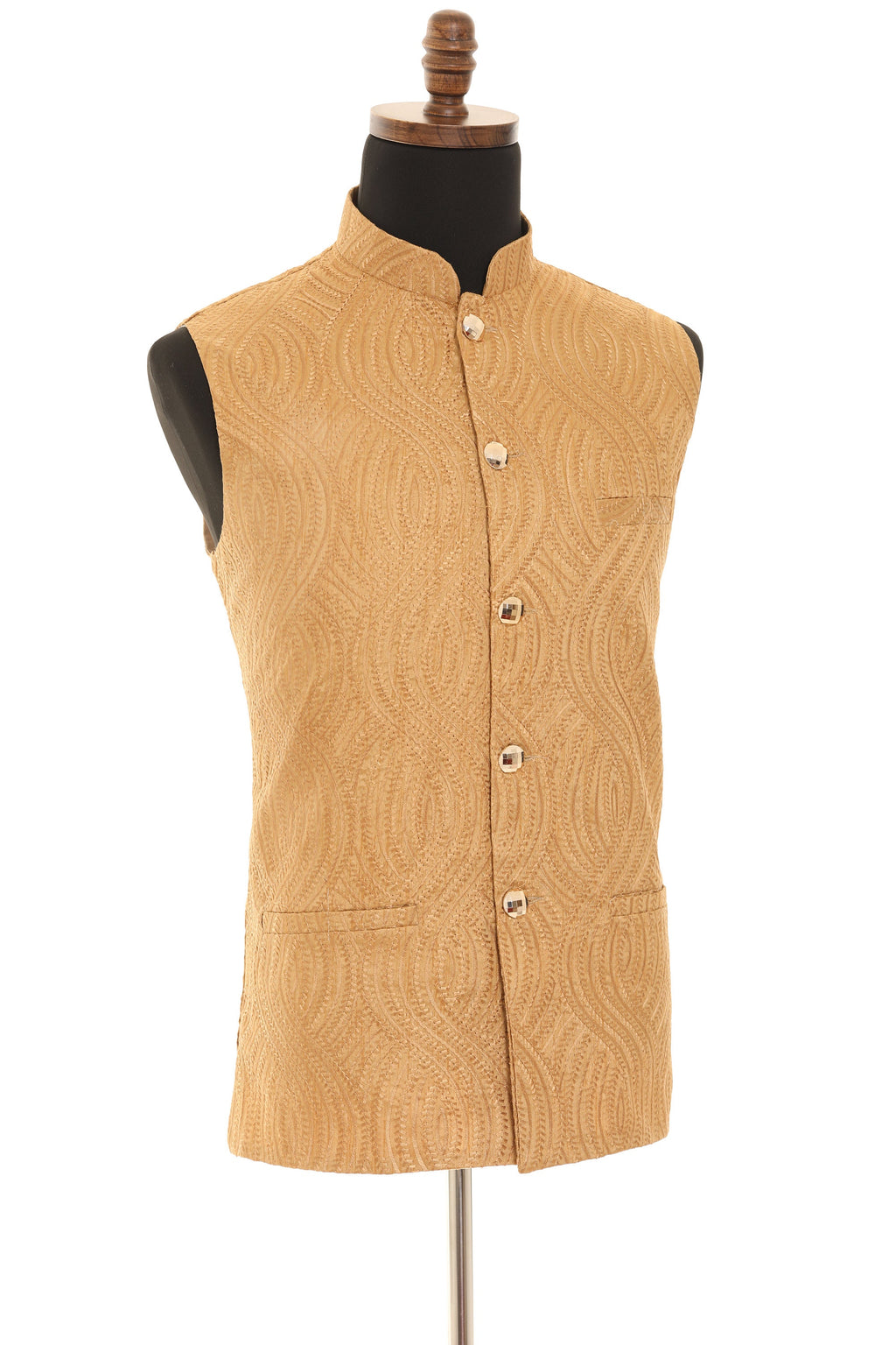 Men's Self embellished textured Thread Work Nehru Jacket