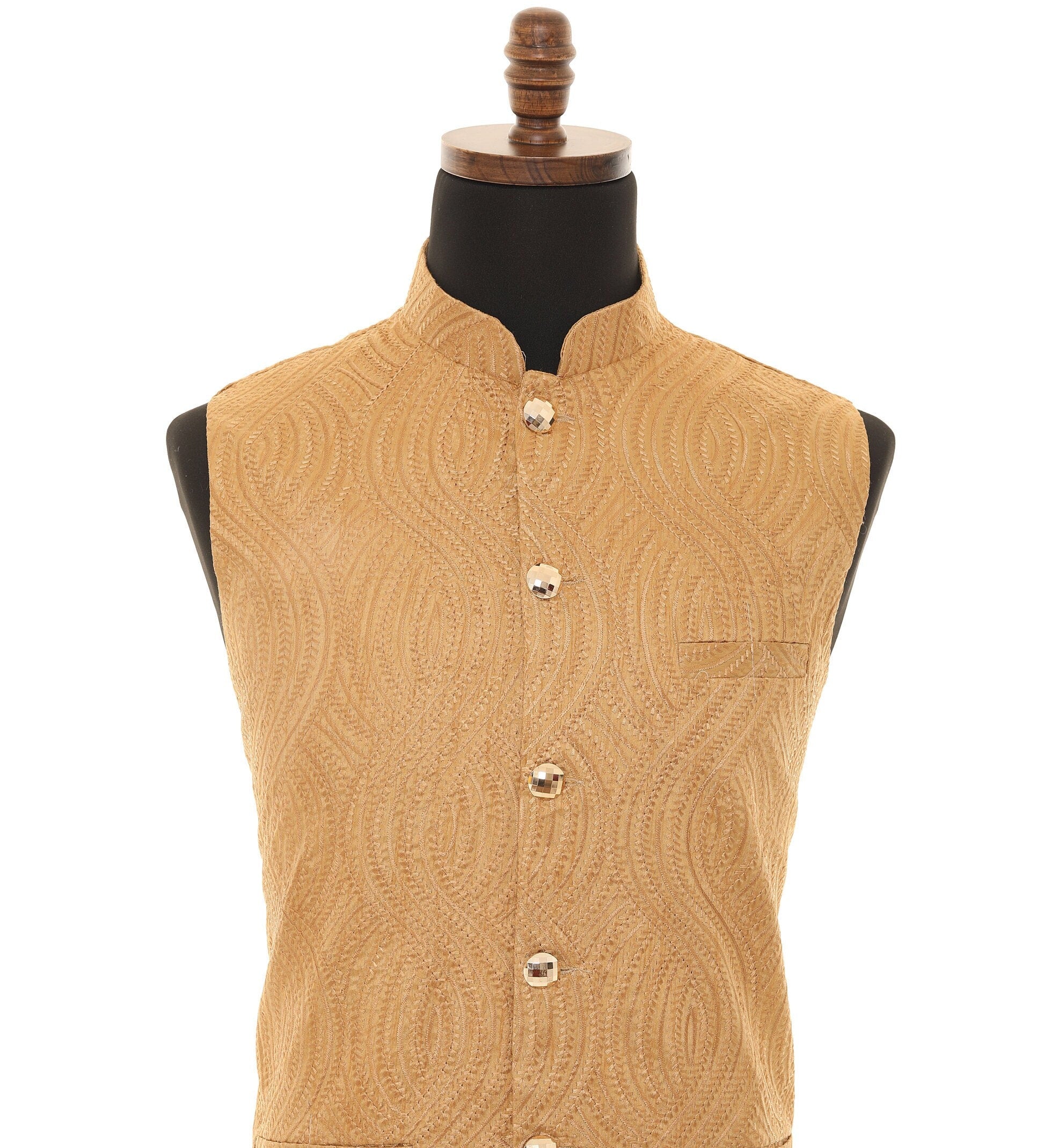 Men's Self embellished textured Thread Work Nehru Jacket