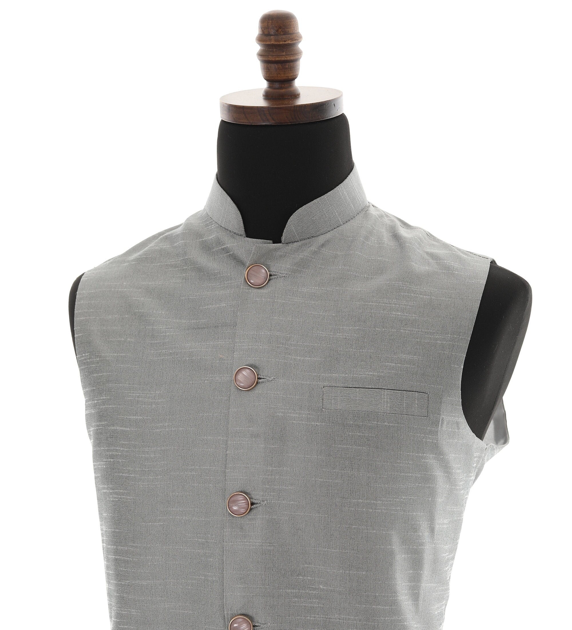 Men's Steel Gray Nehru Jacket, Sleeveless Jacket