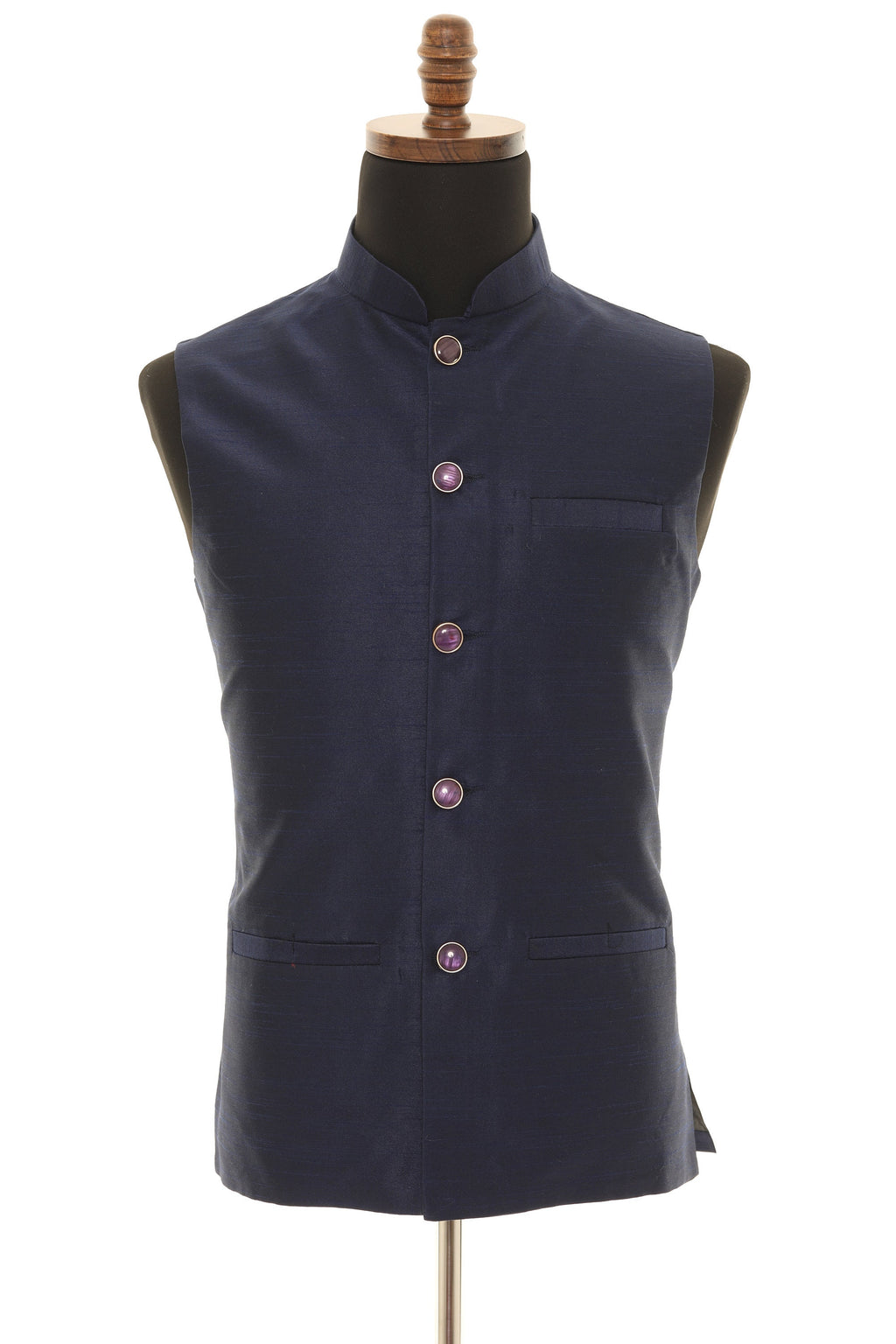 Men's Navy Blue Nehru Jacket, Sleeveless Jacket