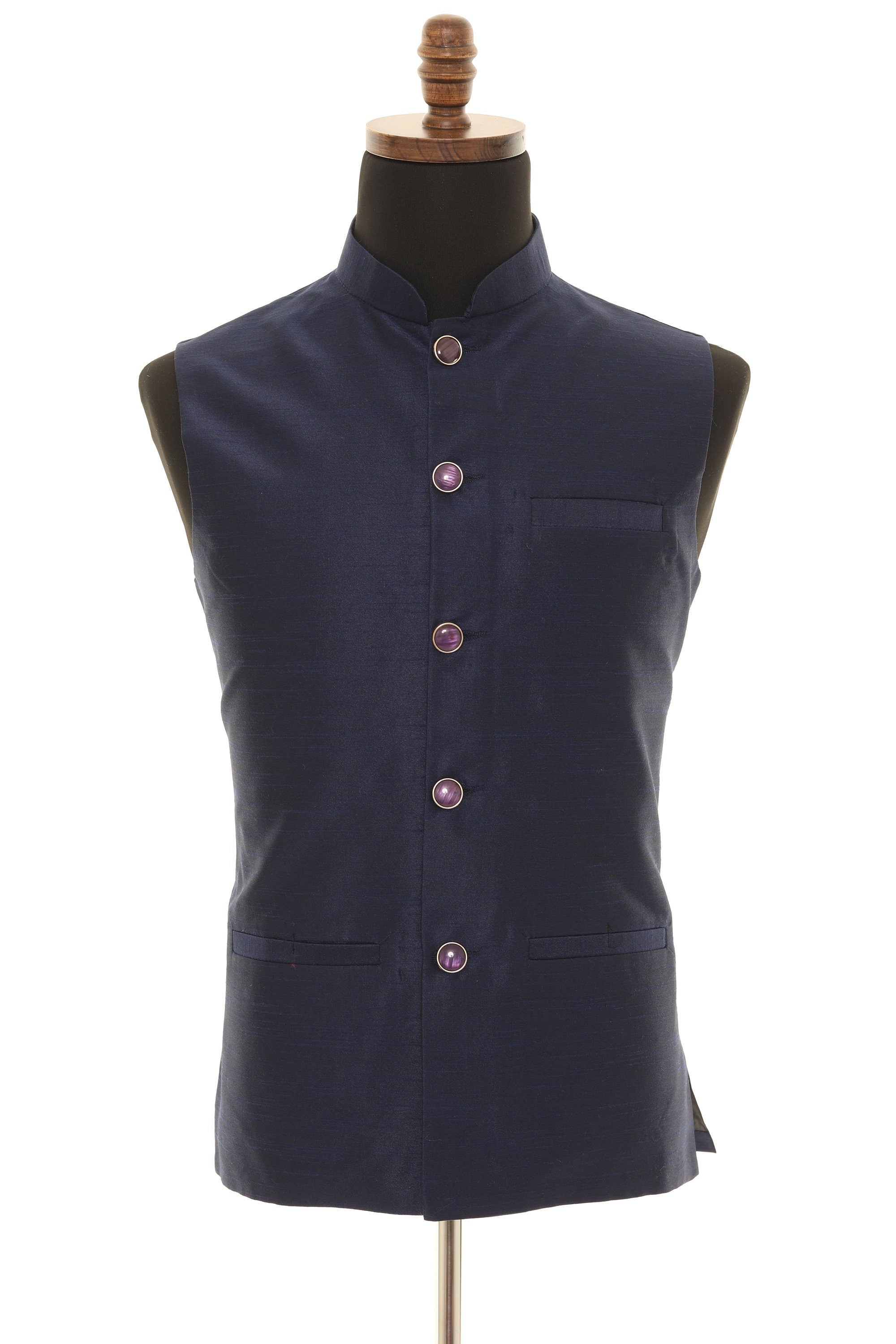 Men's Navy Blue Nehru Jacket, Sleeveless Jacket
