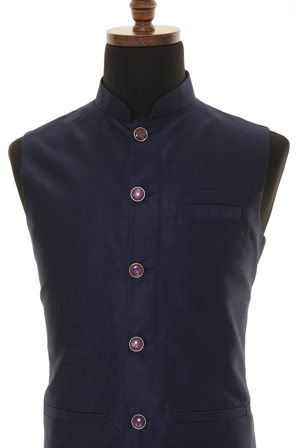 Men's Navy Blue Nehru Jacket, Sleeveless Jacket
