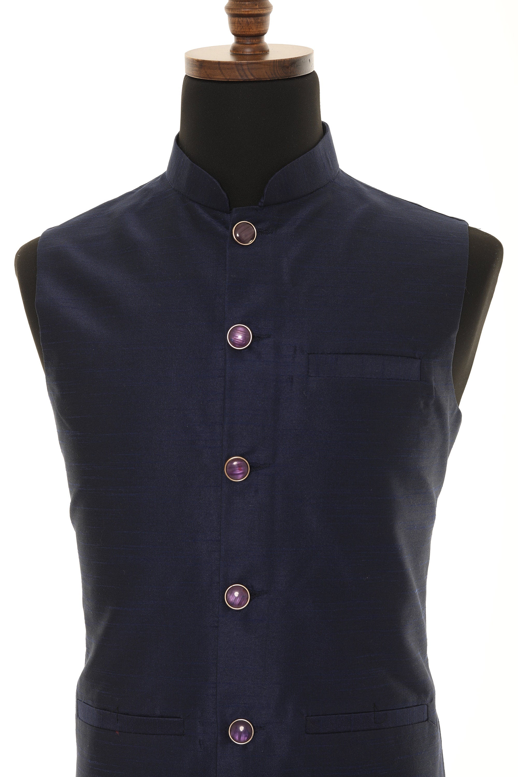 Men's Navy Blue Nehru Jacket, Sleeveless Jacket