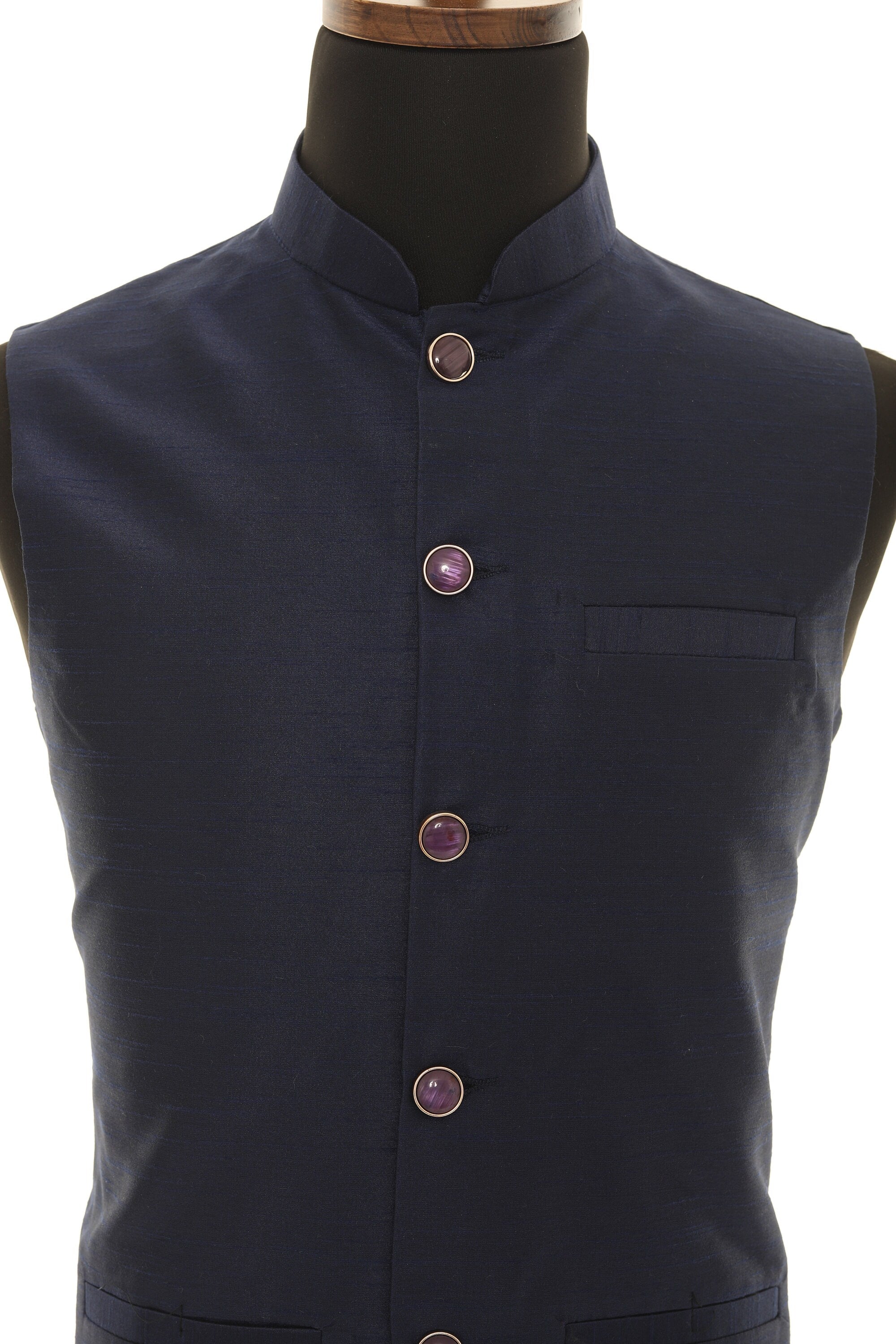 Men's Navy Blue Nehru Jacket, Sleeveless Jacket