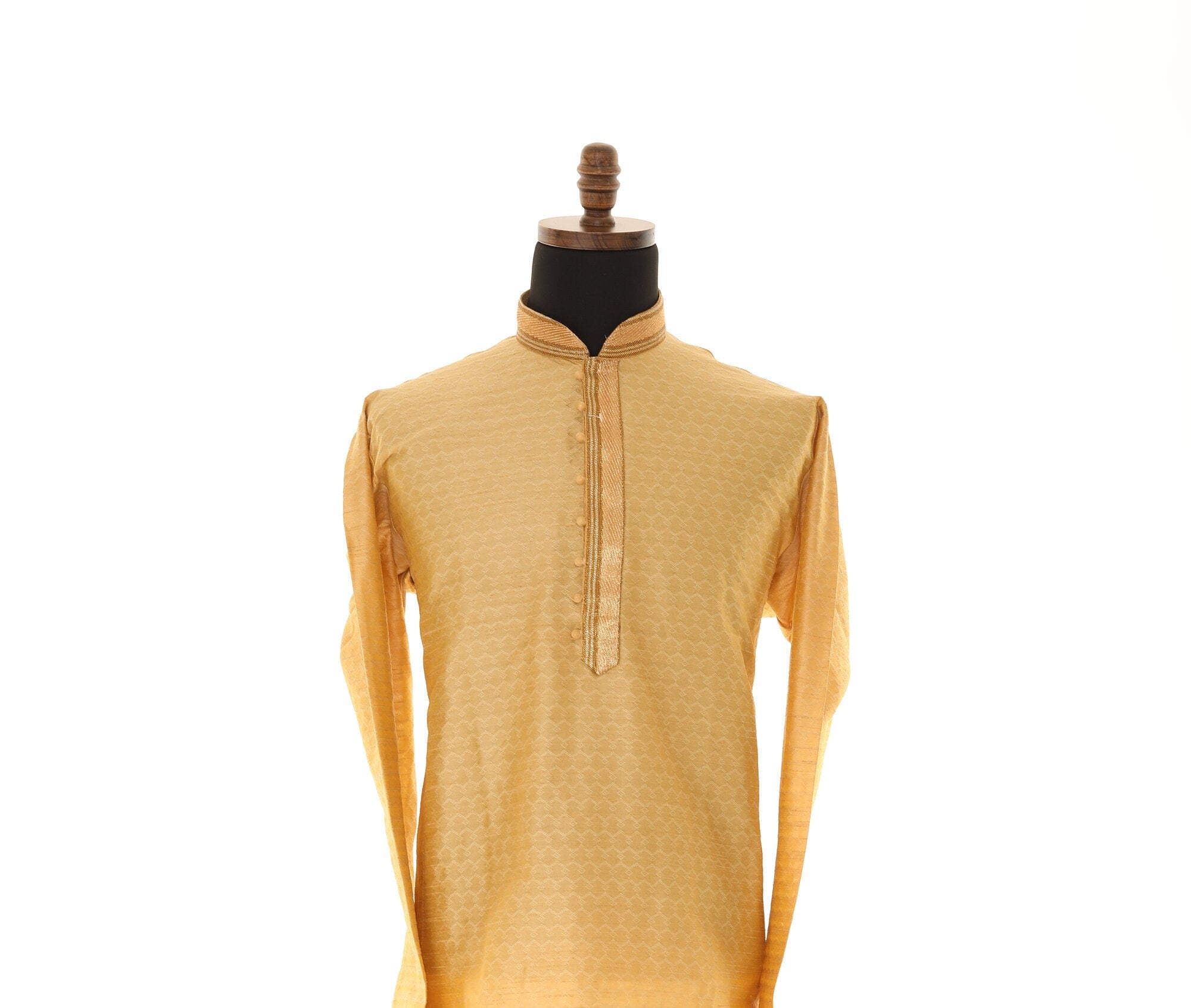 Men's Readymade Kurta Pajama In Golden Beige