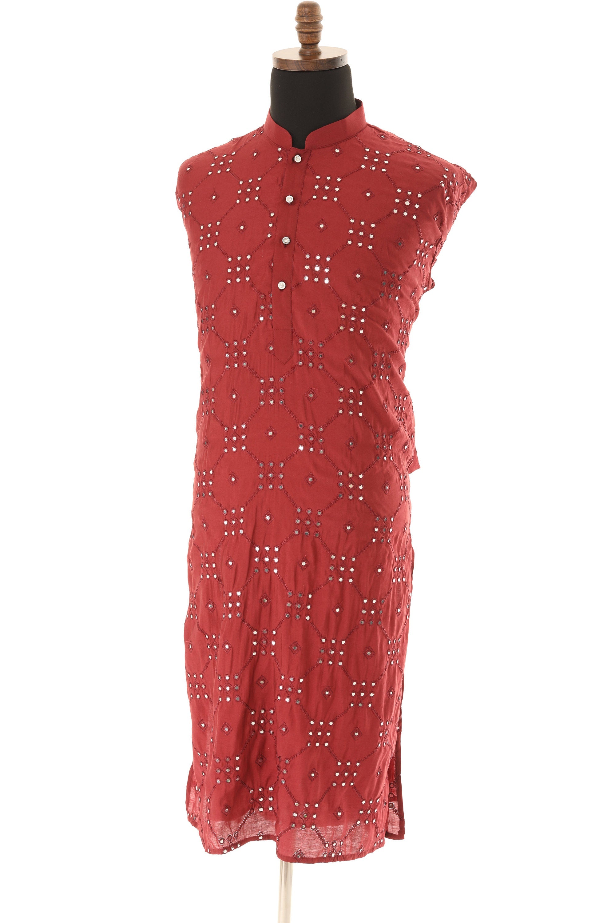 Men's Readymade Maroon Mirrorwork Kurta Pajama