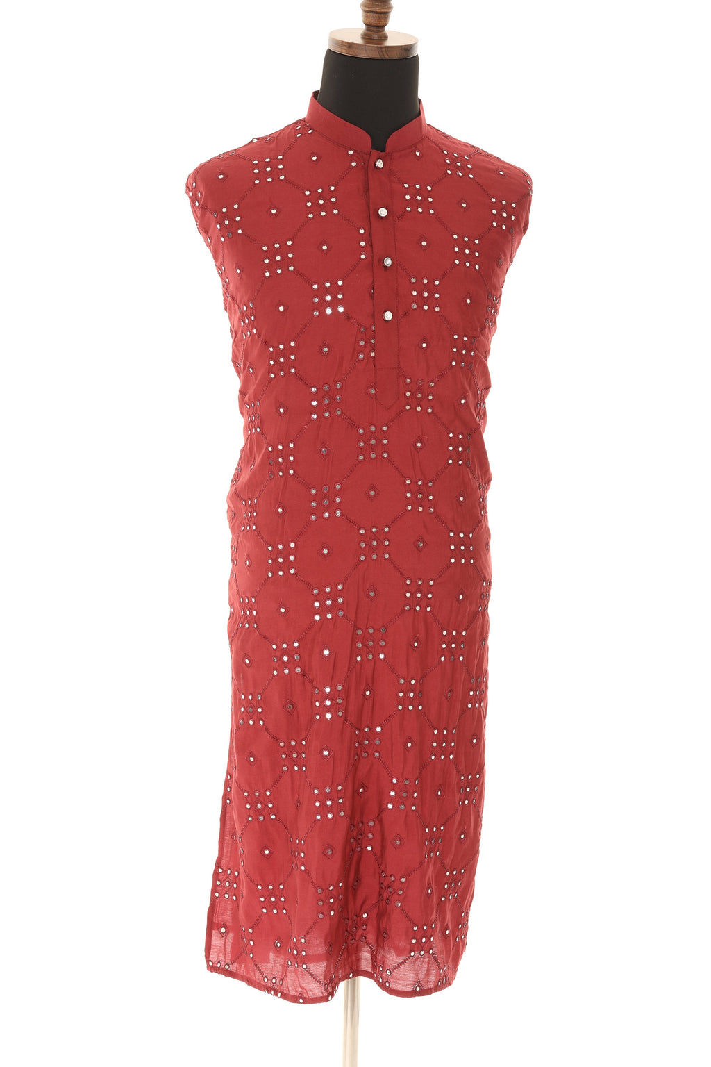 Men's Readymade Maroon Mirrorwork Kurta Pajama