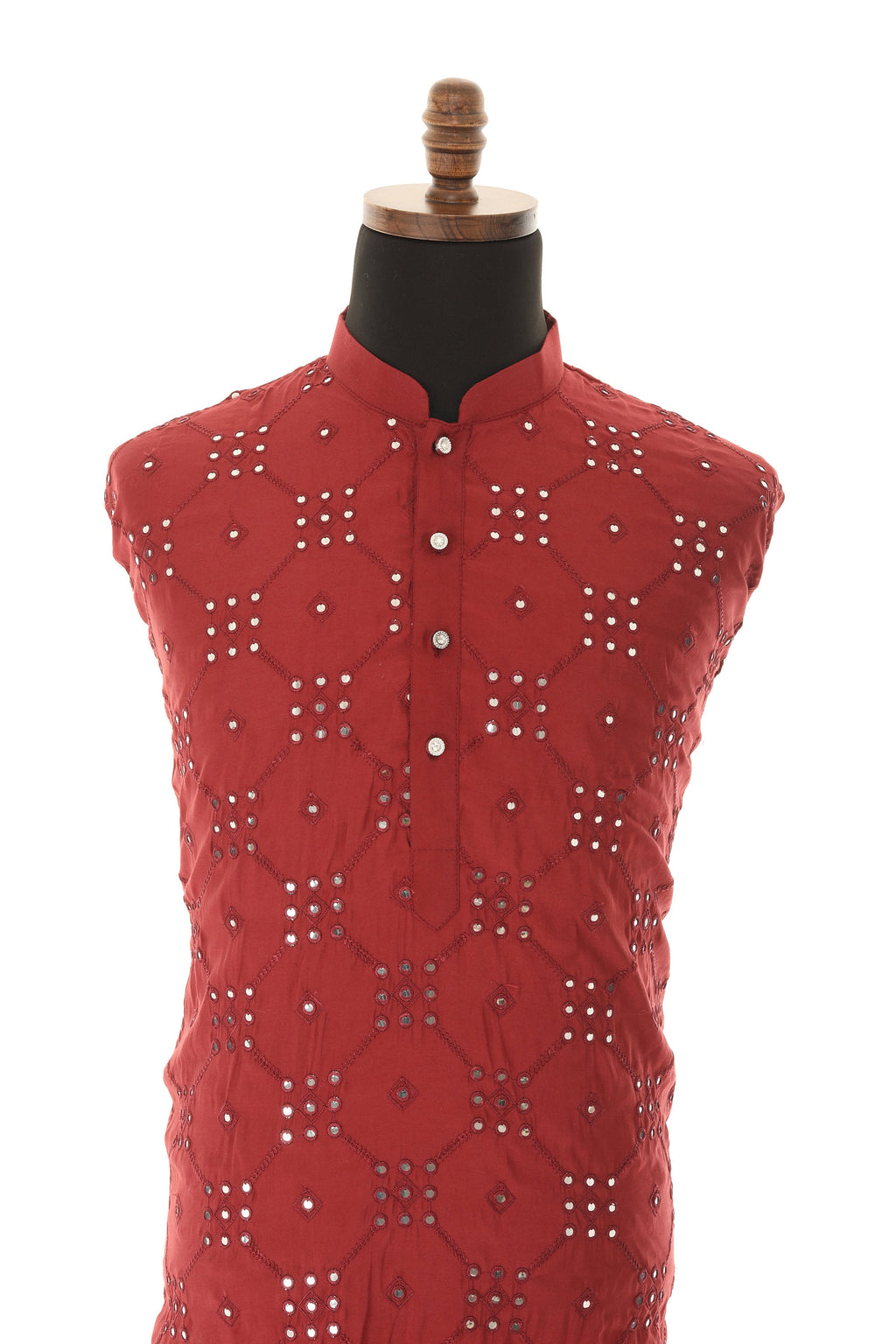 Men's Readymade Maroon Mirrorwork Kurta Pajama