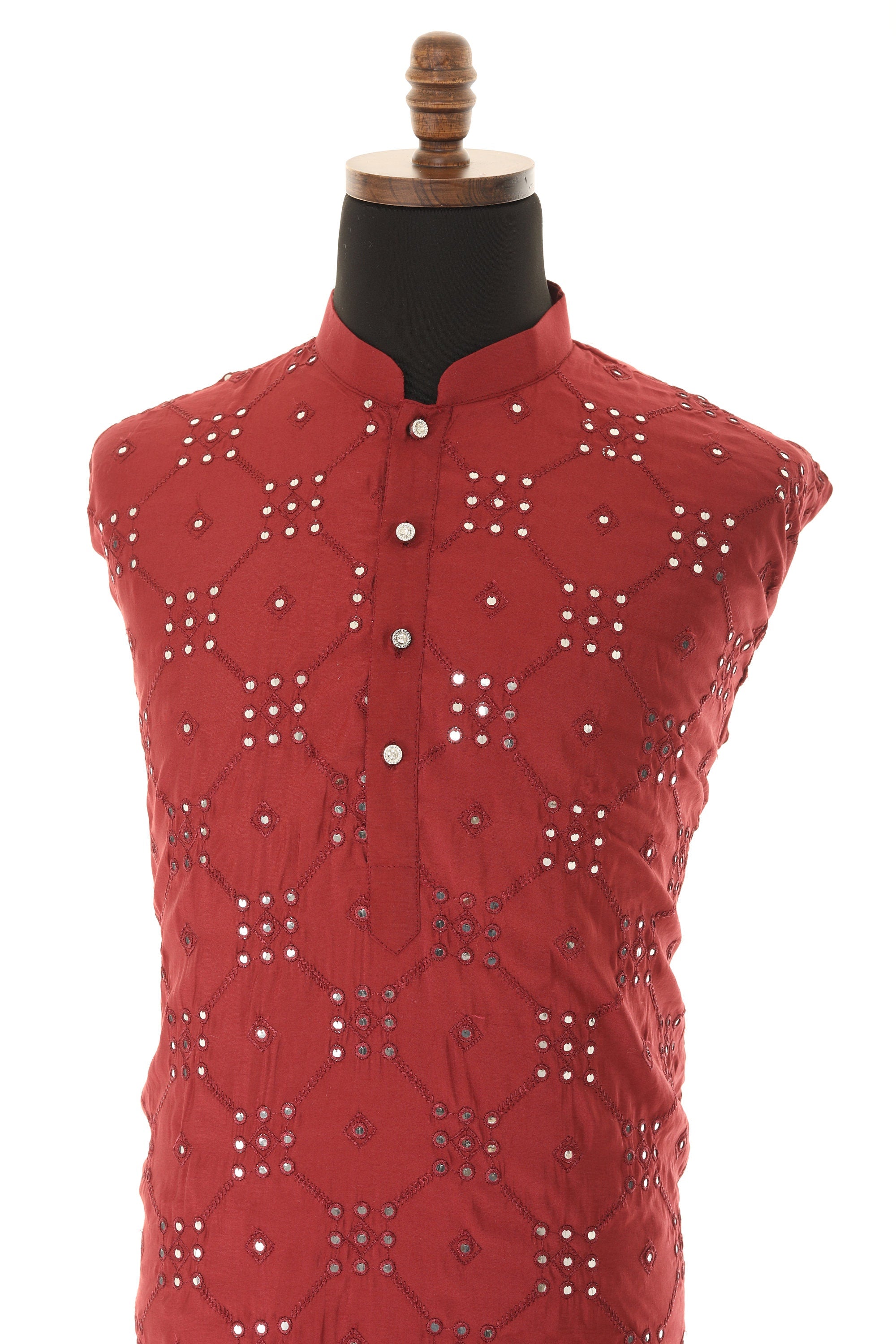 Men's Readymade Maroon Mirrorwork Kurta Pajama