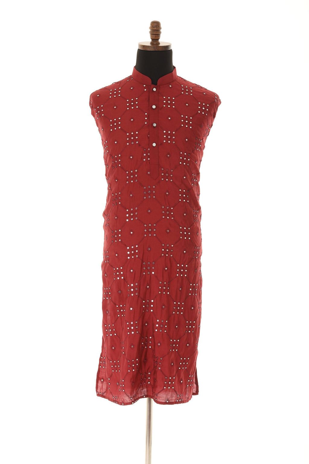 Men's Readymade Maroon Mirrorwork Kurta Pajama