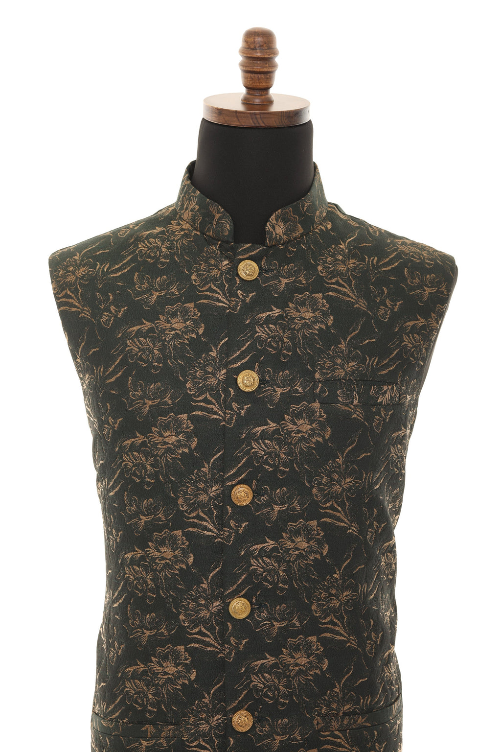 Men's Black with Copper Floral Print Nehru Jacket