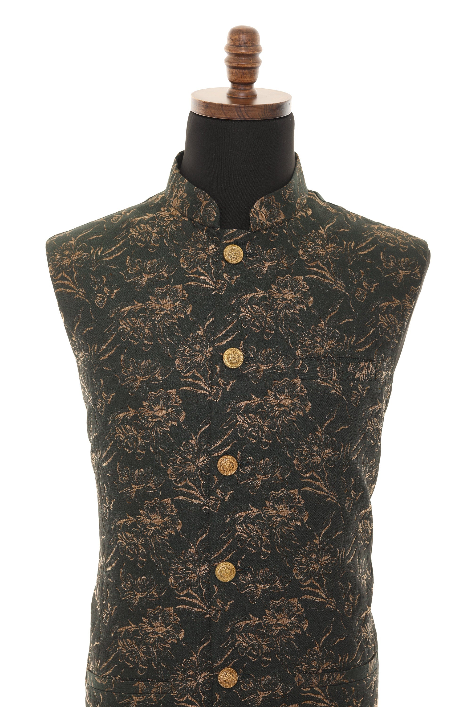 Men's Black with Copper Floral Print Nehru Jacket