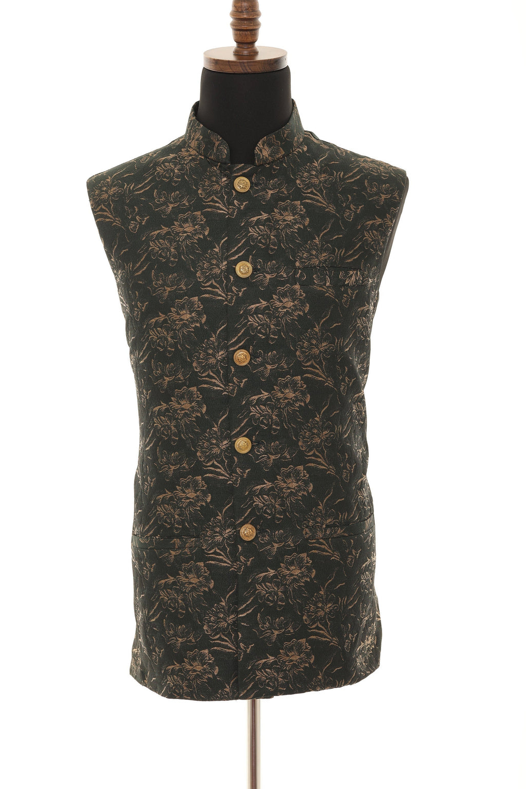 Men's Black with Copper Floral Print Nehru Jacket
