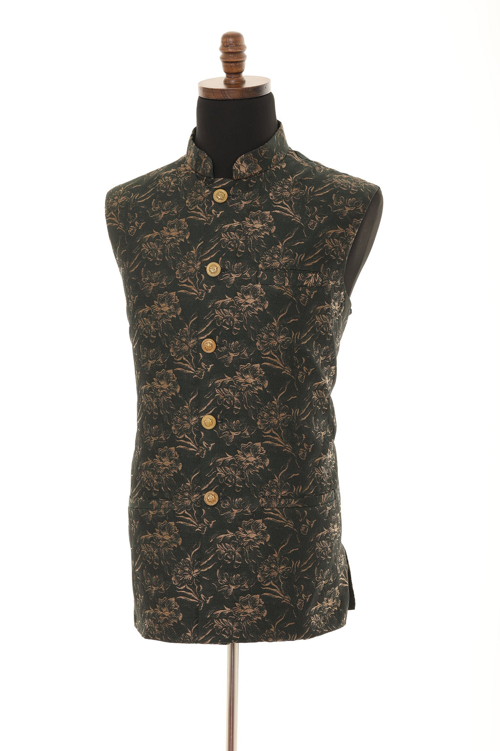 Men's  Green Floral Print Nehru Jacket