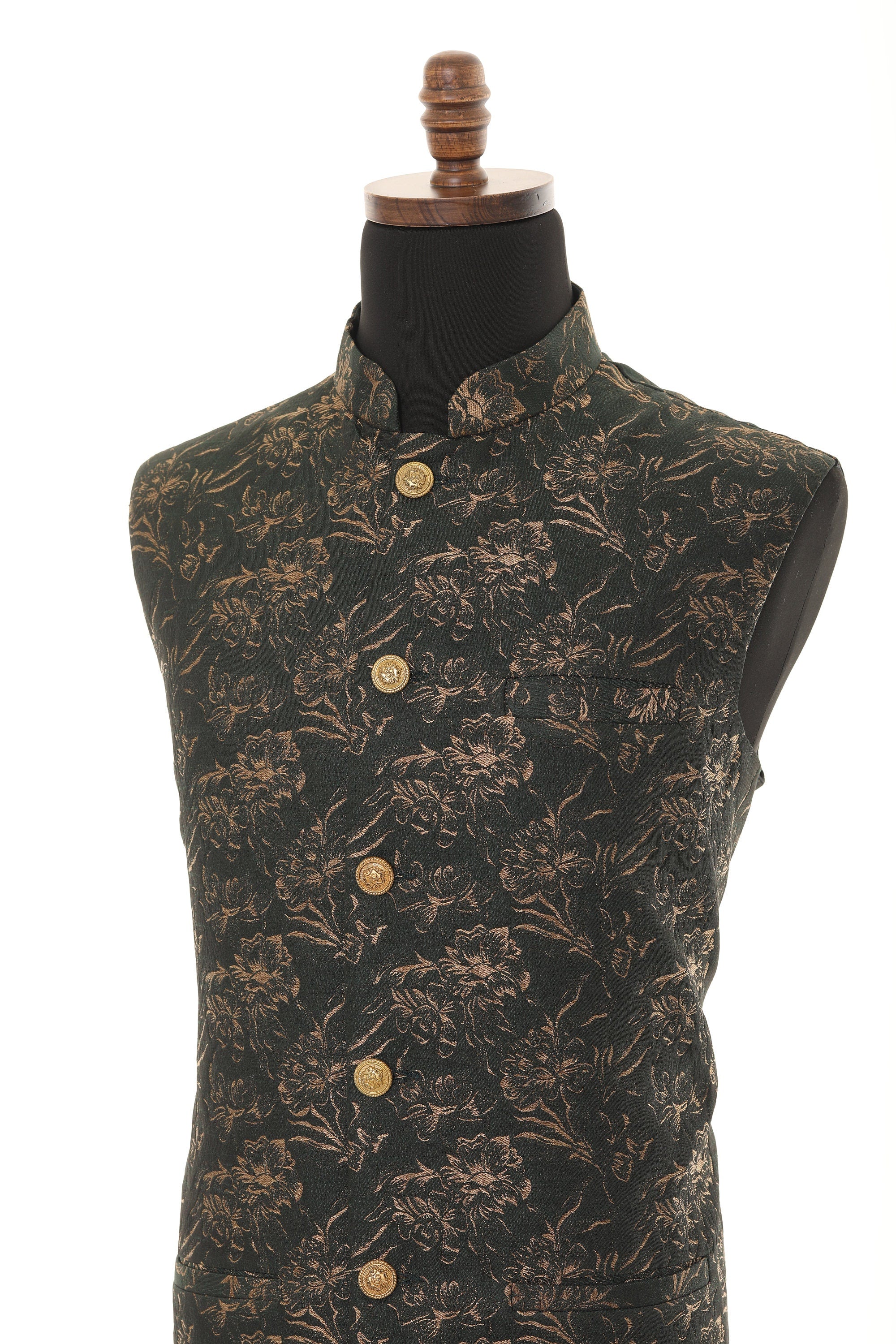 Men's  Green Floral Print Nehru Jacket