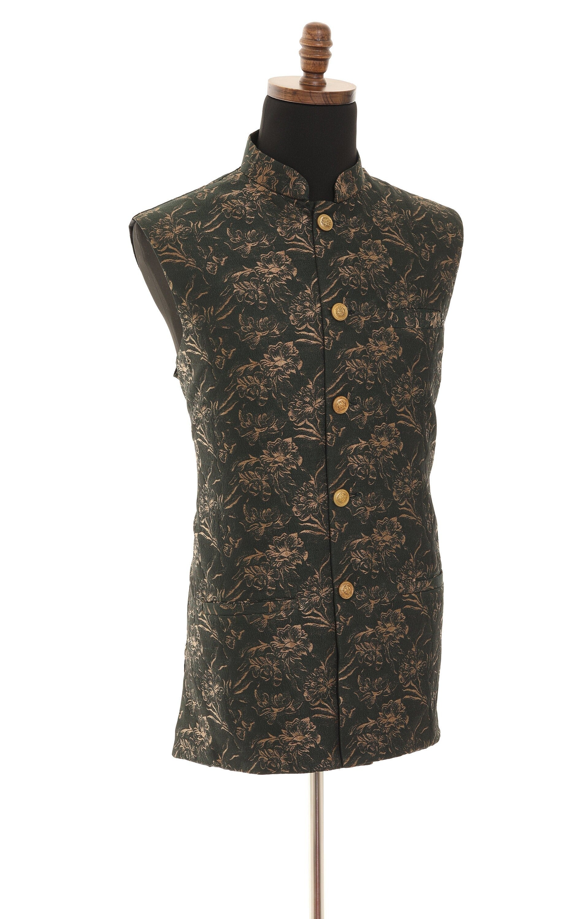 Men's  Green Floral Print Nehru Jacket