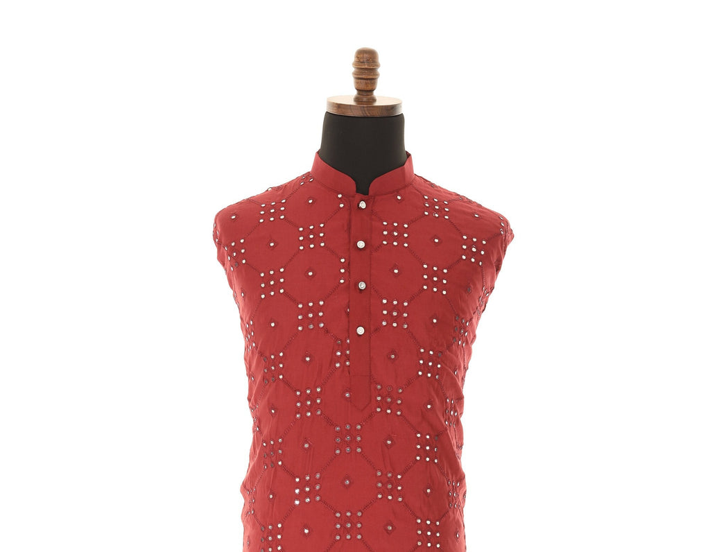Men's Readymade Maroon Mirrorwork Kurta Pajama