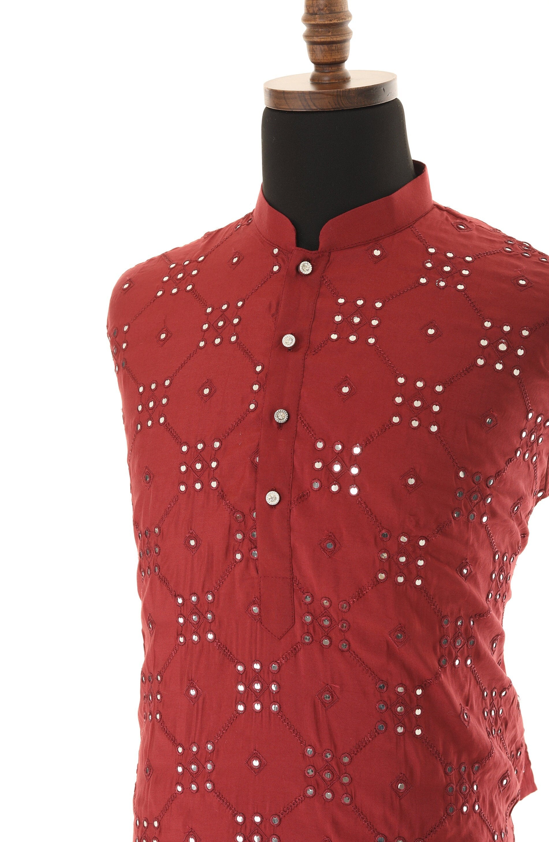 Men's Readymade Maroon Mirrorwork Kurta Pajama